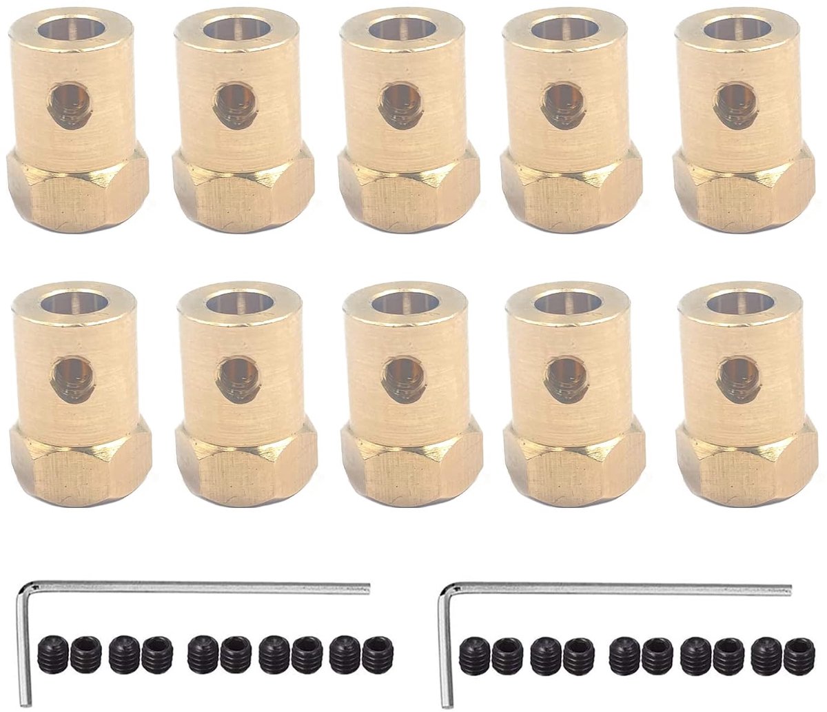 10pcs 3mm Brass Hex Shaft Coupling Motor Flexible Clutch Joint for DC Motor Shaft Robot, Model Car Tyre Shaft - ShopVlot