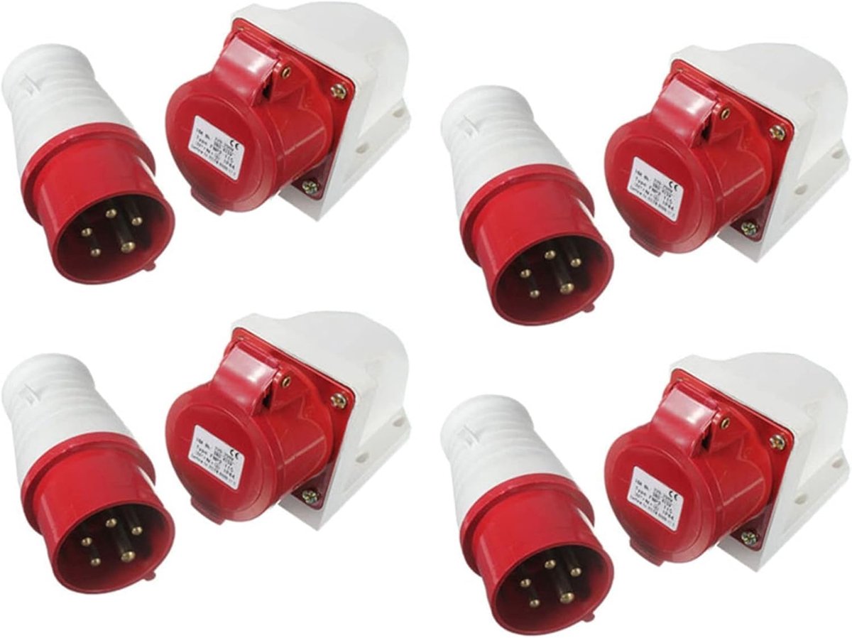 KVSERT 4X 16 Amp 5 Pin Plug & Socket Weatherproof IP44 3 Phase 380-415V 3P + N + Earth 16A - ShopVlot