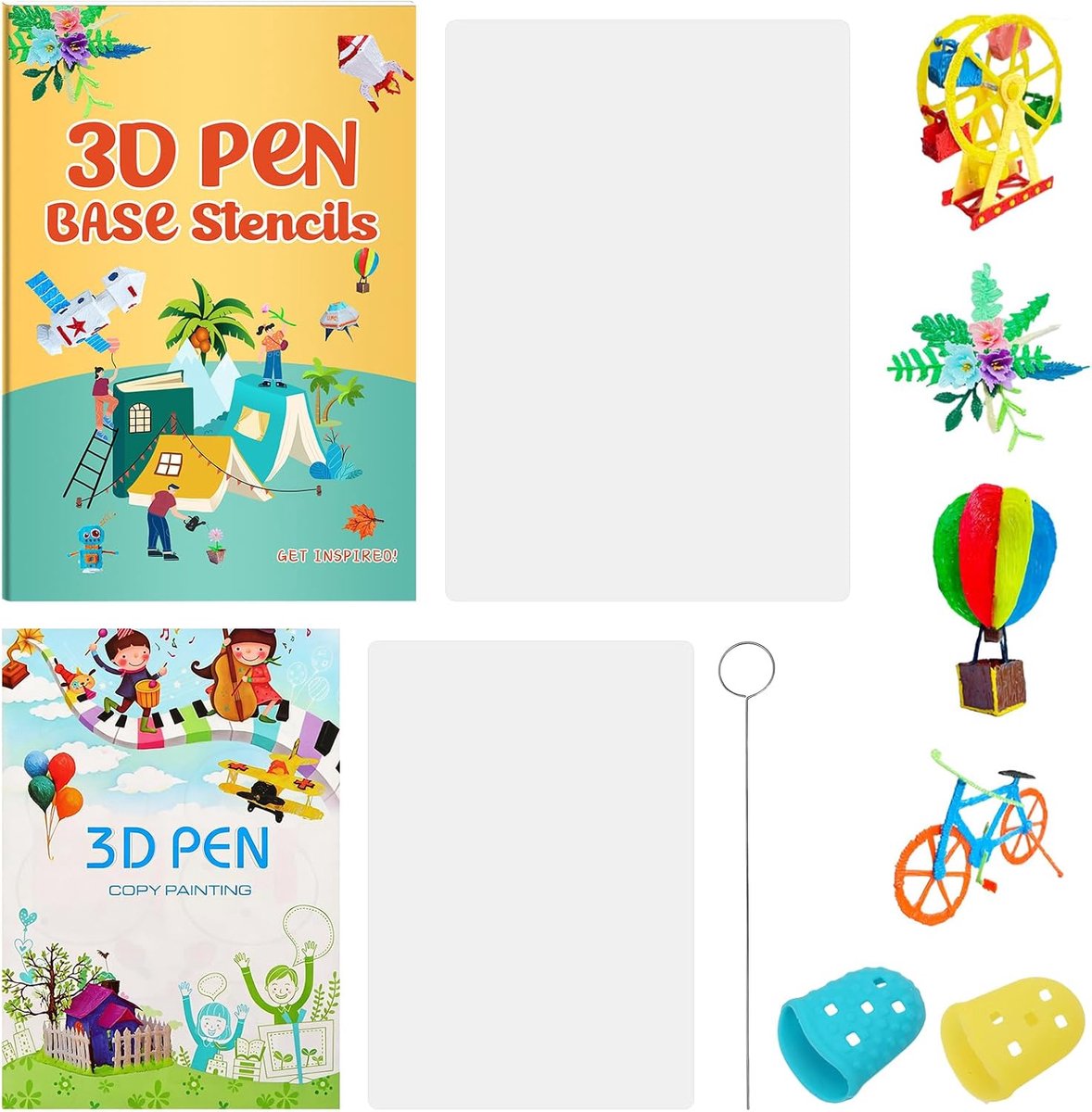3D Pen Templates Books with Clear Plates Fingercaps and Needle - ShopVlot