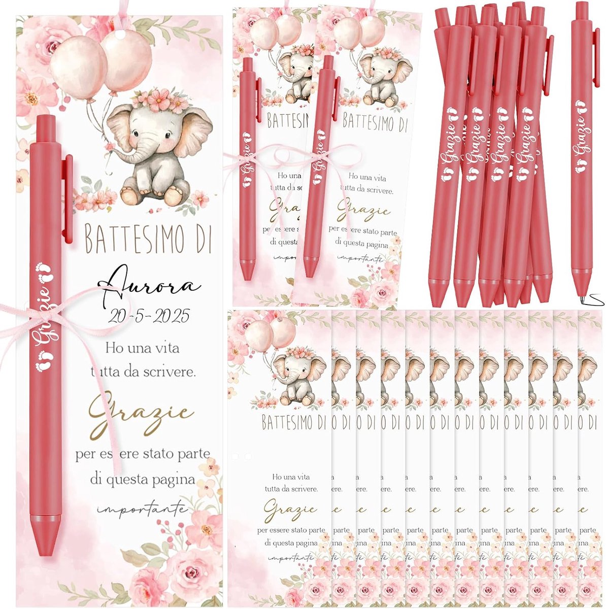 Tenare 30 Stuks Doopkaartjes Bladwijzers met Balpen en Lint Doopbedankje voor Gasten Babyshower Bedankcadeau - ShopVlot