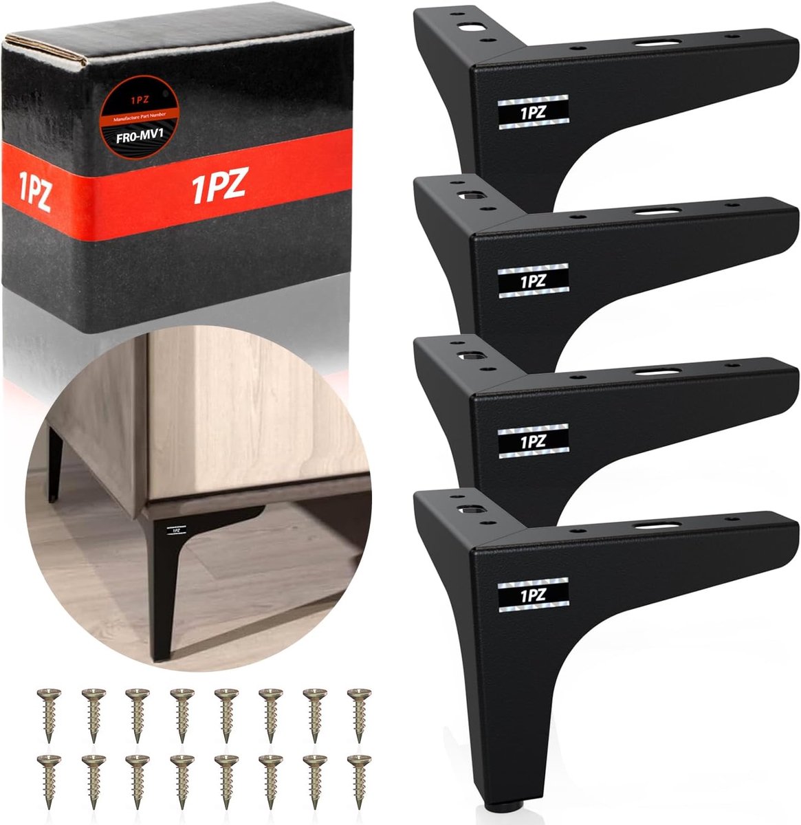 1PZ FR0-MV1 Set van 4 meubelpoten met schroeven, aluminium, mat, moderne stijl, elegant, geschikt voor bank - ShopVlot