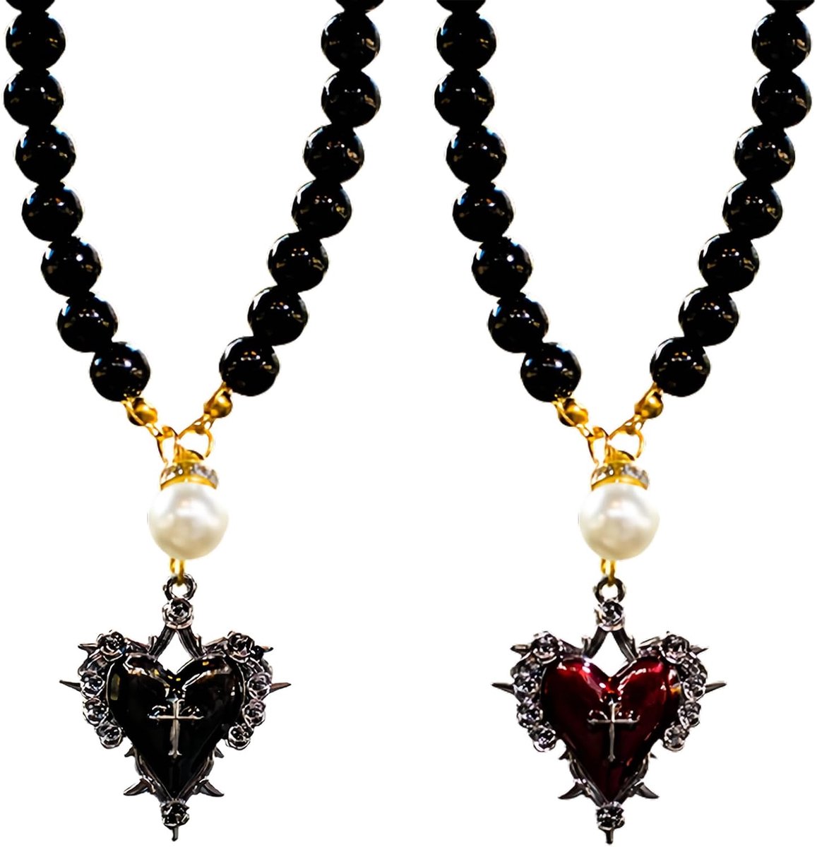 Cross Car Hanging Ornament, 2 Pieces Pearl Car Hanging Accessories, Vintage Heart Pendant Rearview Mirror Accessories - ShopVlot