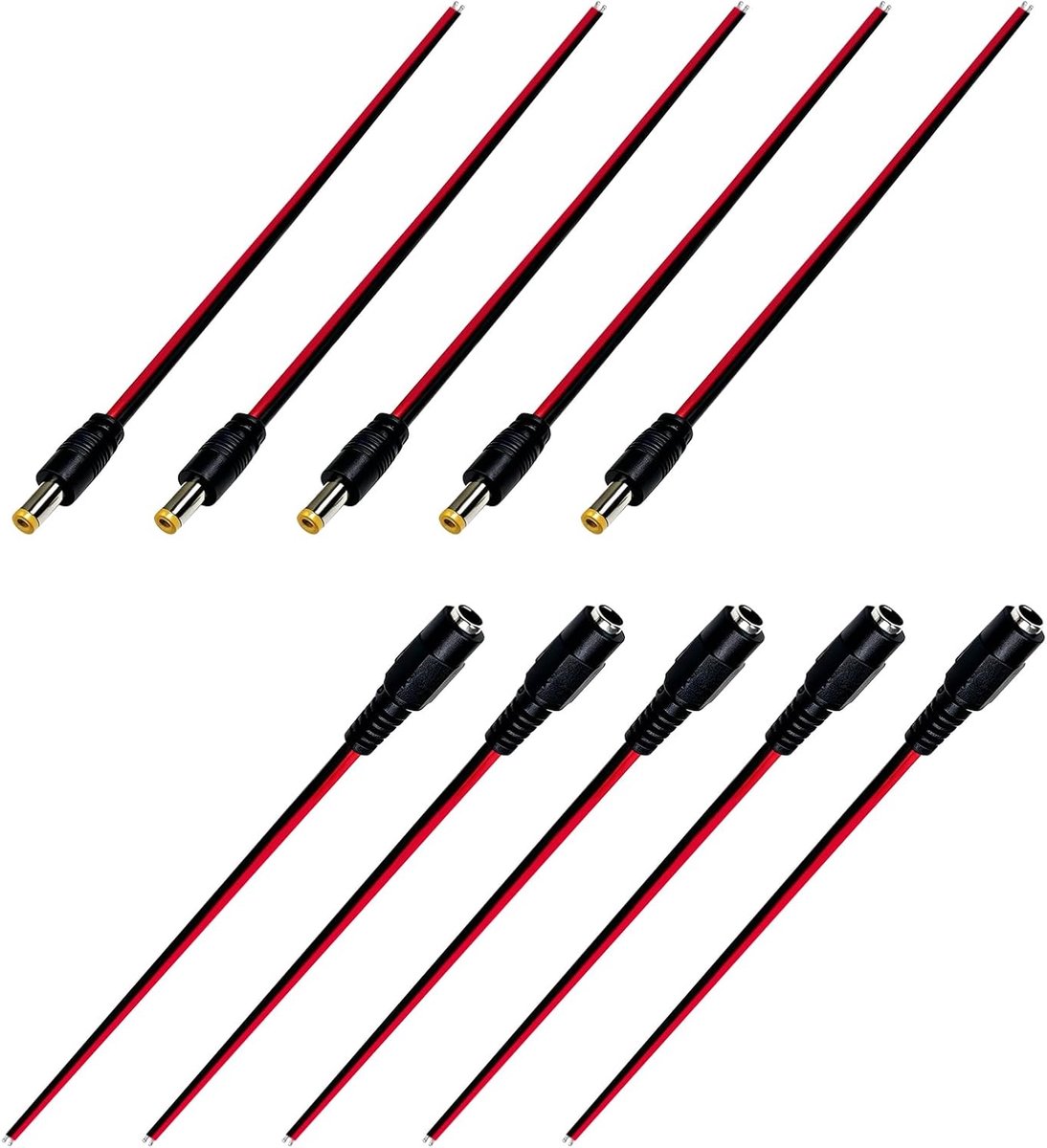DC Pigtailkabel, 10 stuks, 5,5 x 2,1 mm, 20 cm, stekker op bus, DC led-strip, DC-stekker, stekker, 12 V 5 A, voor - ShopVlot