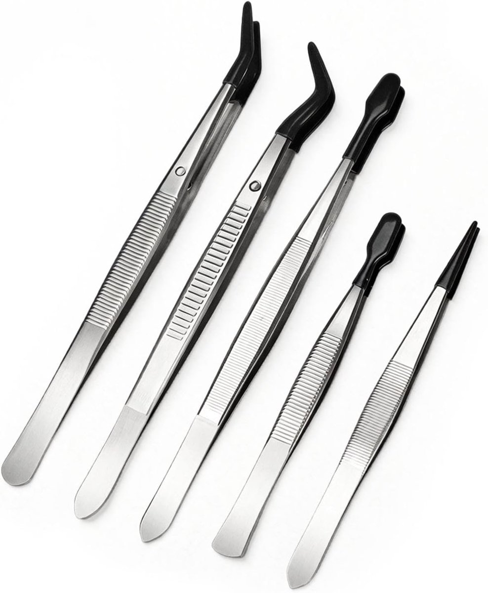5 Stks Plastic Duiken Pincet, Zwart Rubber Gecoat Hoofd, Precisie Laboratorium Pincet, Geschikt Voor Juwelierswinkels - ShopVlot