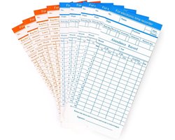 Flexzion Tijdkaarten, Maandelijks Timesheet, Klok Timecard - 270 Pack, 6 Column 2-zijdig Oranje/Blauw, Kaart voor Tijd - ShopVlot