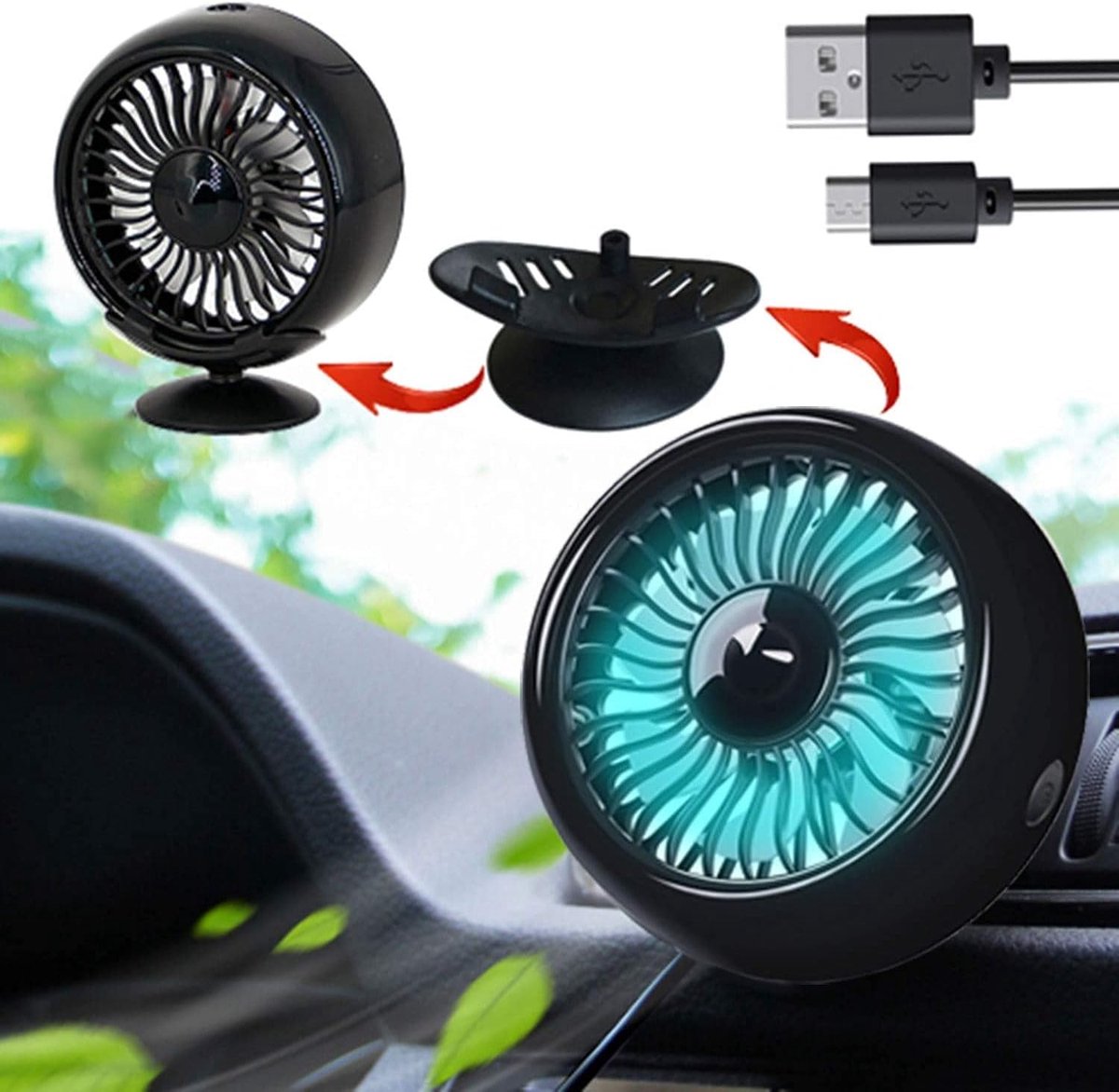Kwak's Mini Fan for Car Air Vent Fan with LED Light ABS Fan Sticker Mount Car Cooling Fan, for Home Office in Car - ShopVlot