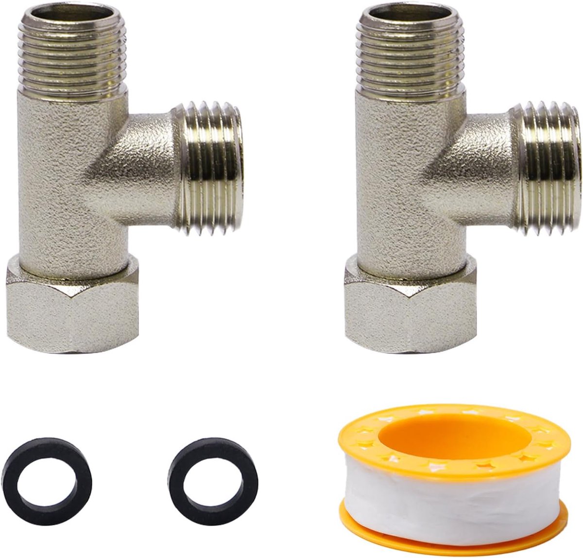 Pack of 2 3-Way Connection Valves, 3/8 Inch 1/2 Inch T Adaptor for Angle Valves, Switch Valve 3/8 Inch with Washer and - ShopVlot