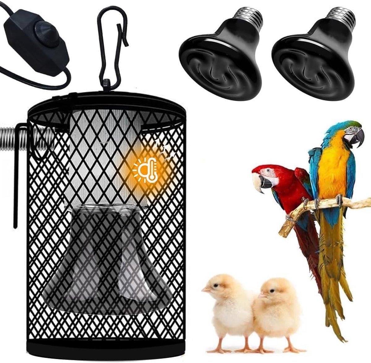 Reptile Heat Lamp with Protective Basket, 2 Pieces Ceramic Heat Lamp with Lamp Foot Holder, Turtle Heat Spot Lamp - ShopVlot