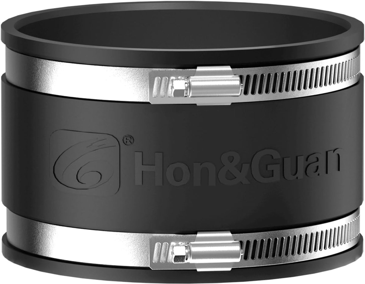 Hon&Guan 100mm Flexible Rubber Coupling with Two Stainless Steel Clamps, Noise Reducing Cuff Odourless, Pipe Connector - ShopVlot