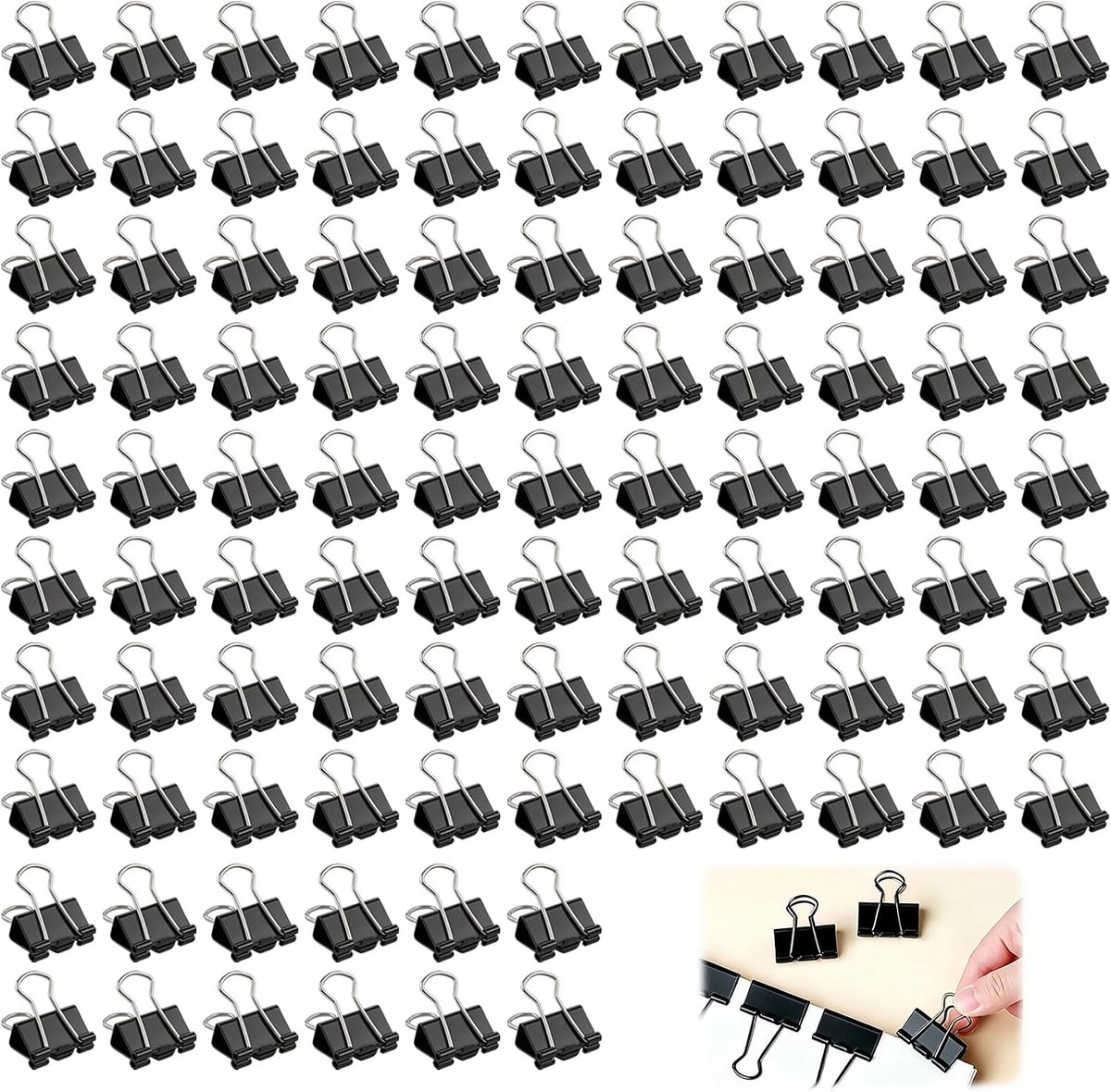 Documentklemmen, 100 stuks, 15 mm, zwart, metalen klemmen voor kantoor en thuis, herbruikbare clips met sterke druk - ShopVlot