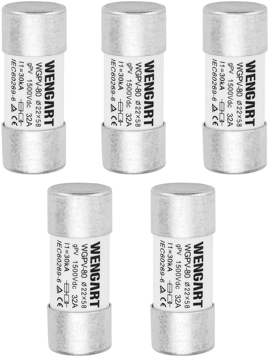 Wengart Cylinder PV fuse WGPV-80, DC1500V, 22x58mm, 50kA, protects photovoltaic installations from overload and - ShopVlot