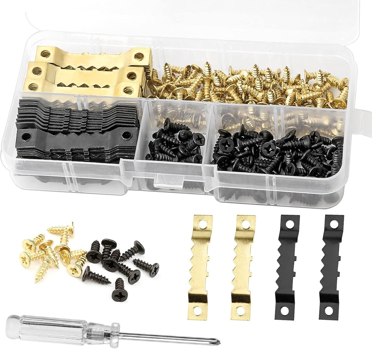 80 Pieces Frame Hanger Photo Frame Hanger Sawtooth Photo Hanger Photo Frame Hanger Double Hole with 170 Screws and 1 - ShopVlot