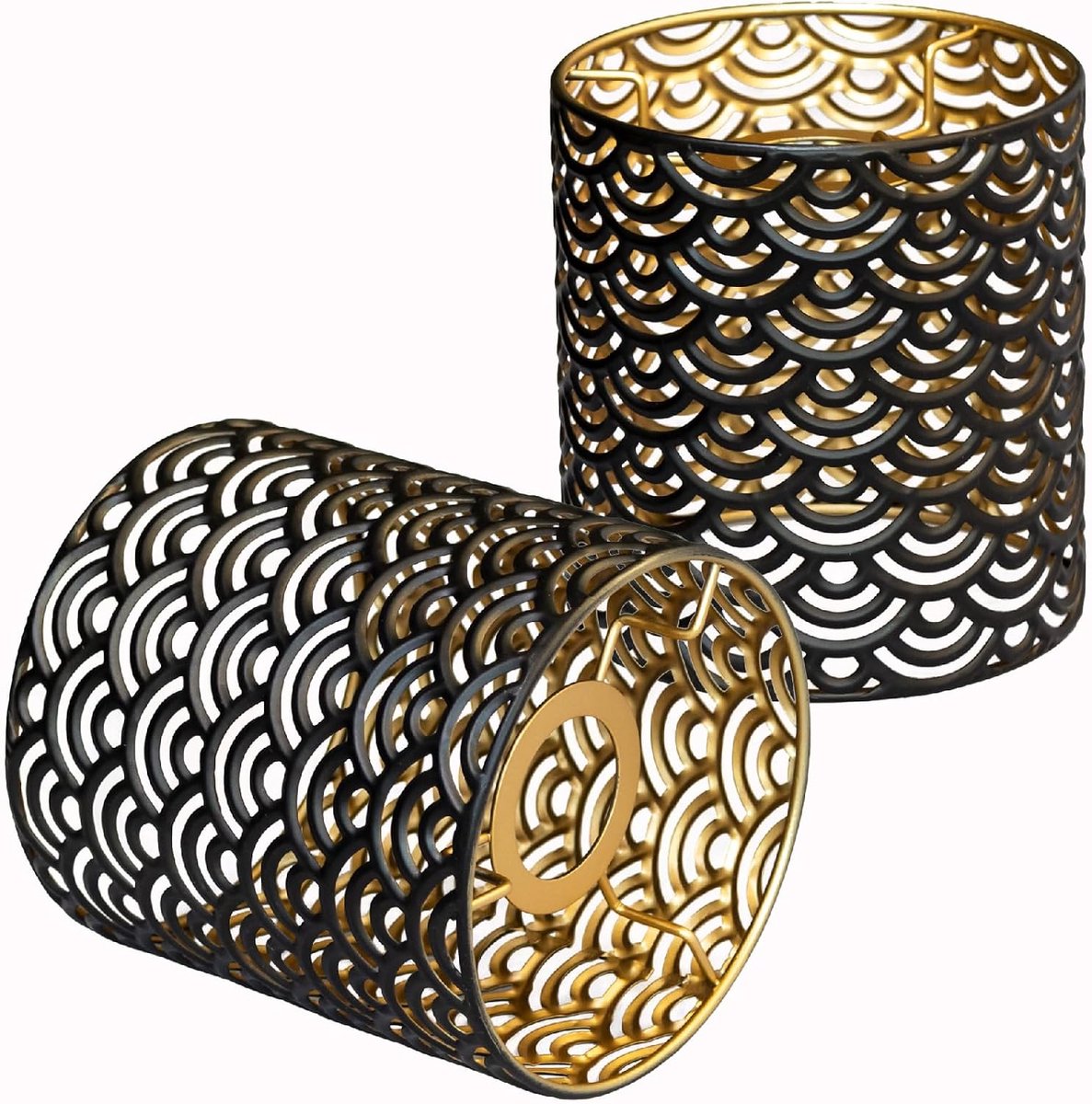 Lampshade, table lamp, wood, pendant lamp, rattan lampshade, boho, basket, lampshade, black, gold, diameter 15 cm - ShopVlot