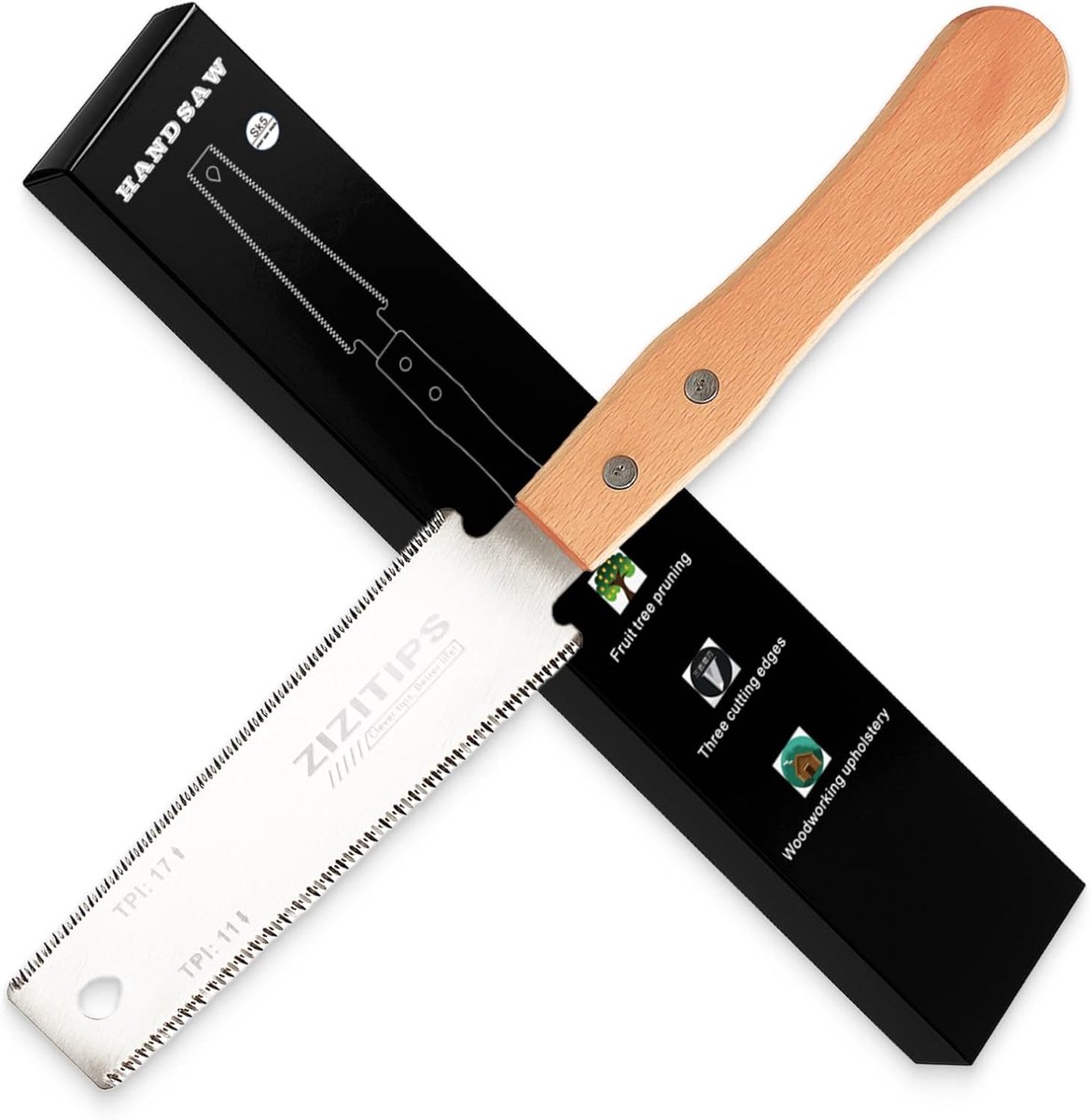 Japanese Saw Wood Saw Pull Saw 310 mm Double Edged 11/17 TPI Fine Saw, Bundling Saw, SK5 Steel, Beech Wood Handle for - ShopVlot