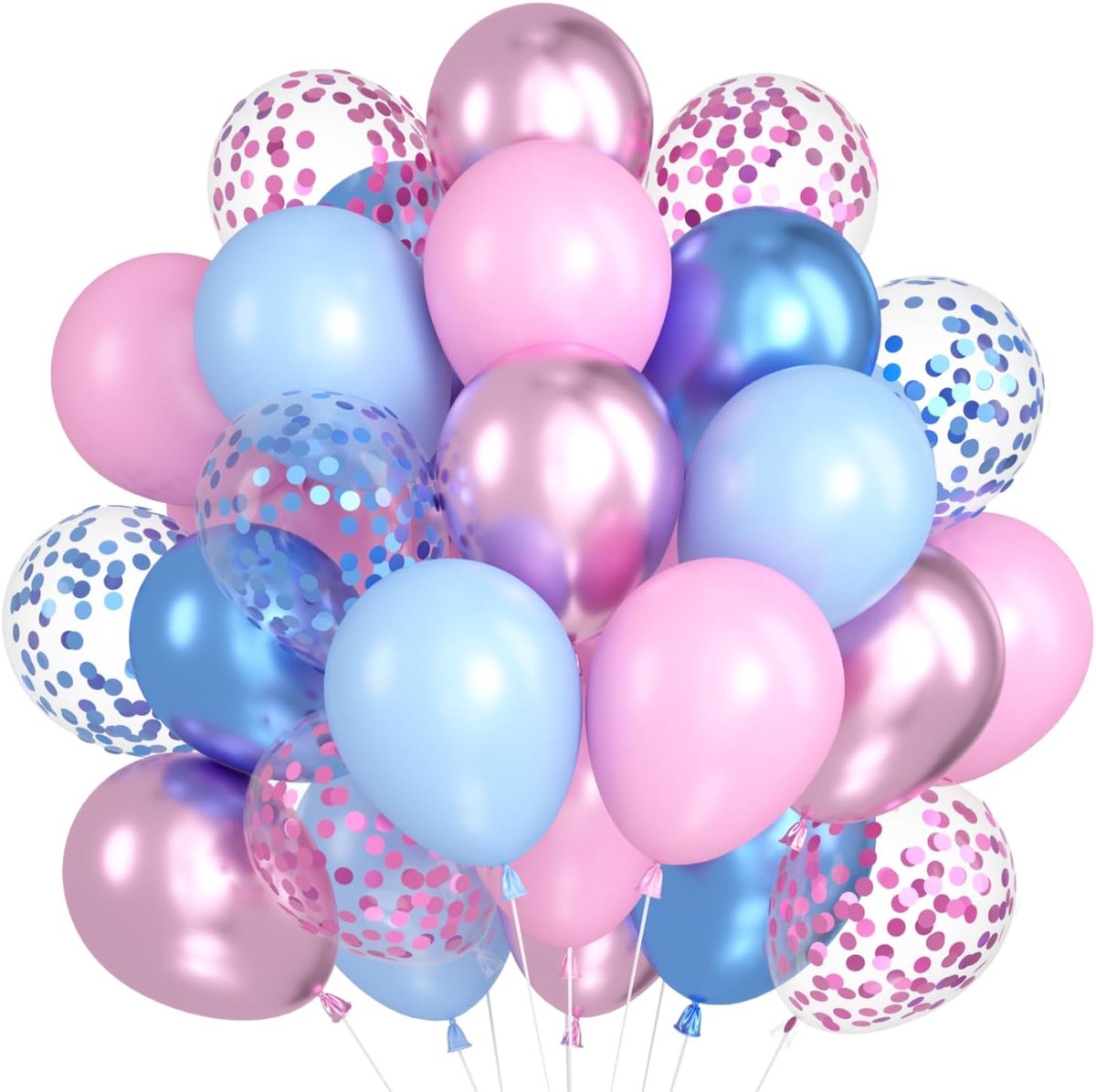 Ballonnen roze en blauw, 60 stuks ballonnen verjaardag van latex kit met metallic, lichtblauwe roze confetti (30 cm) - ShopVlot