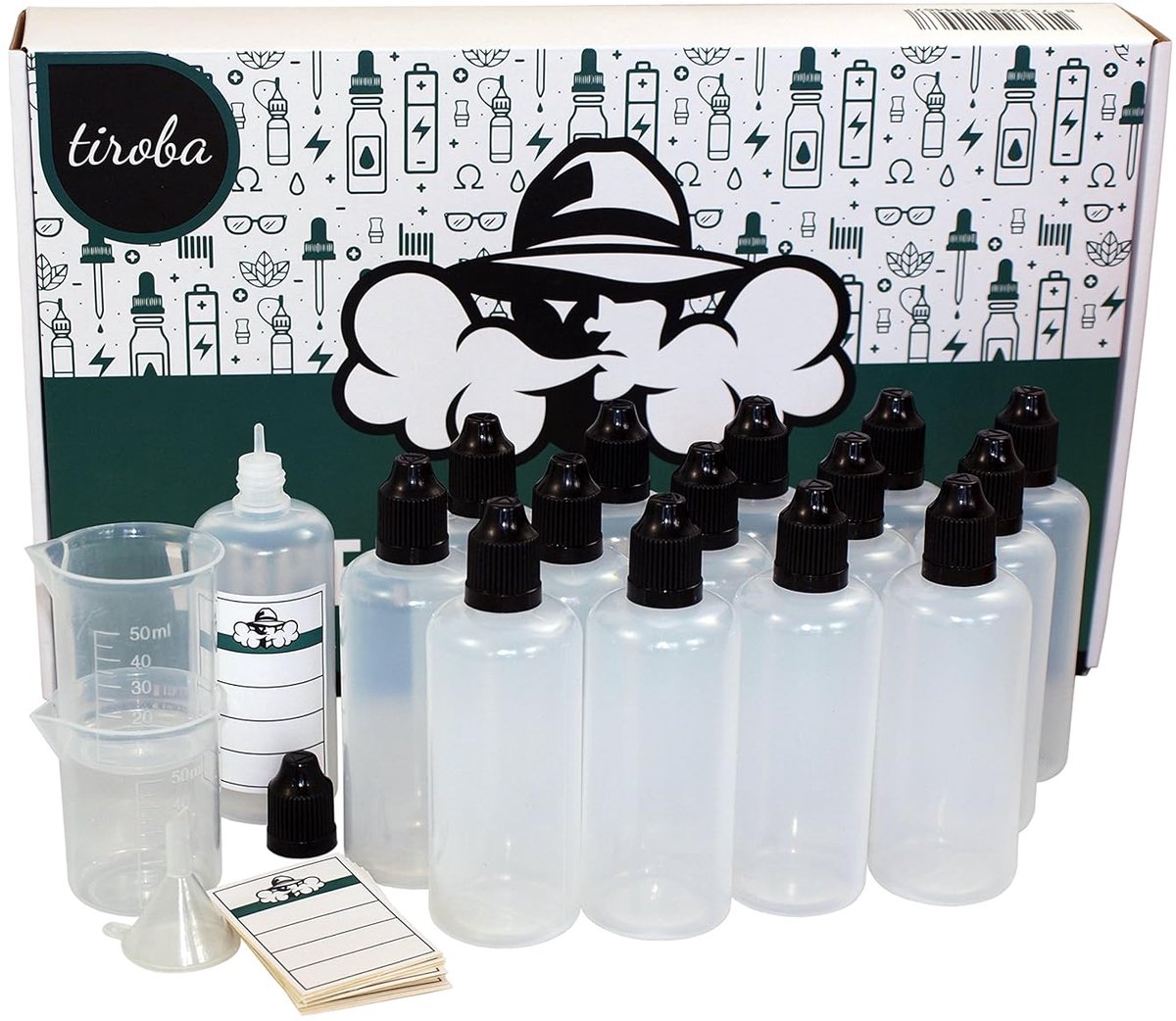 15 x dropper bottle 100 ml / free funnel / 2 x measuring cups / 15 x labels - plastic bottle - ShopVlot