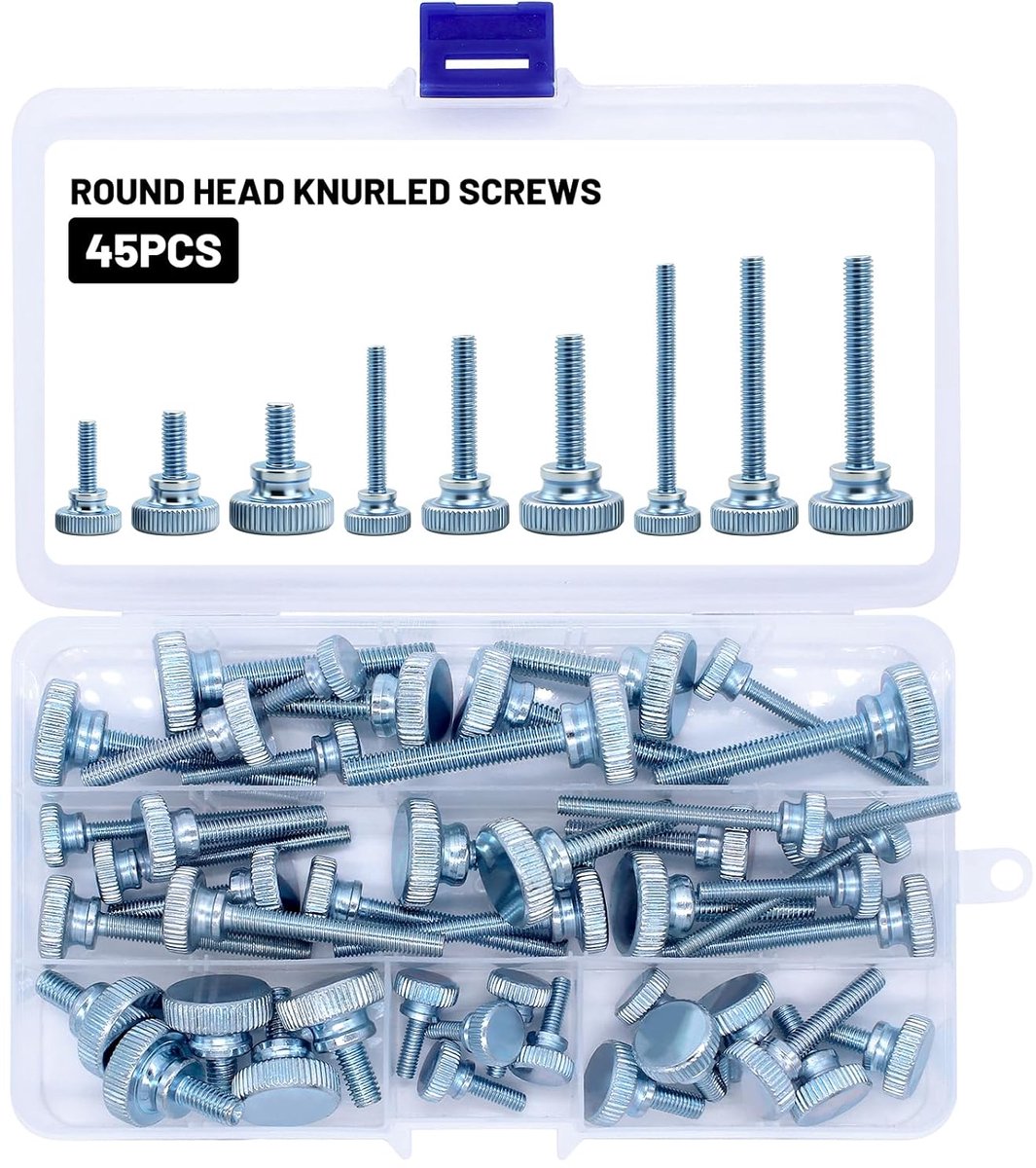 Pack of 45 Knurled Screws, M4, M5, M6, 9 Sizes, High Knurled Screws, Threaded Set, Round Head, Knurled Screw, Non-Slip - ShopVlot