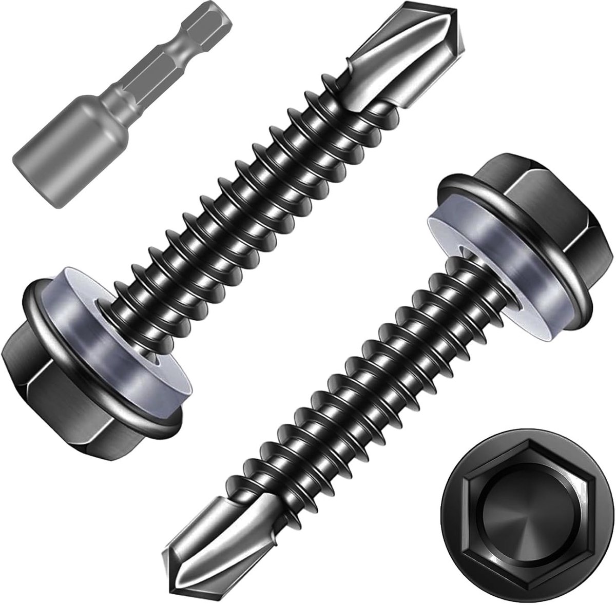 M4.8 x 25 mm Self Drilling Screws Black 100pcs Sheet Screws Self Tapping Drill Screws Stainless Steel 410 Metal Screws - ShopVlot