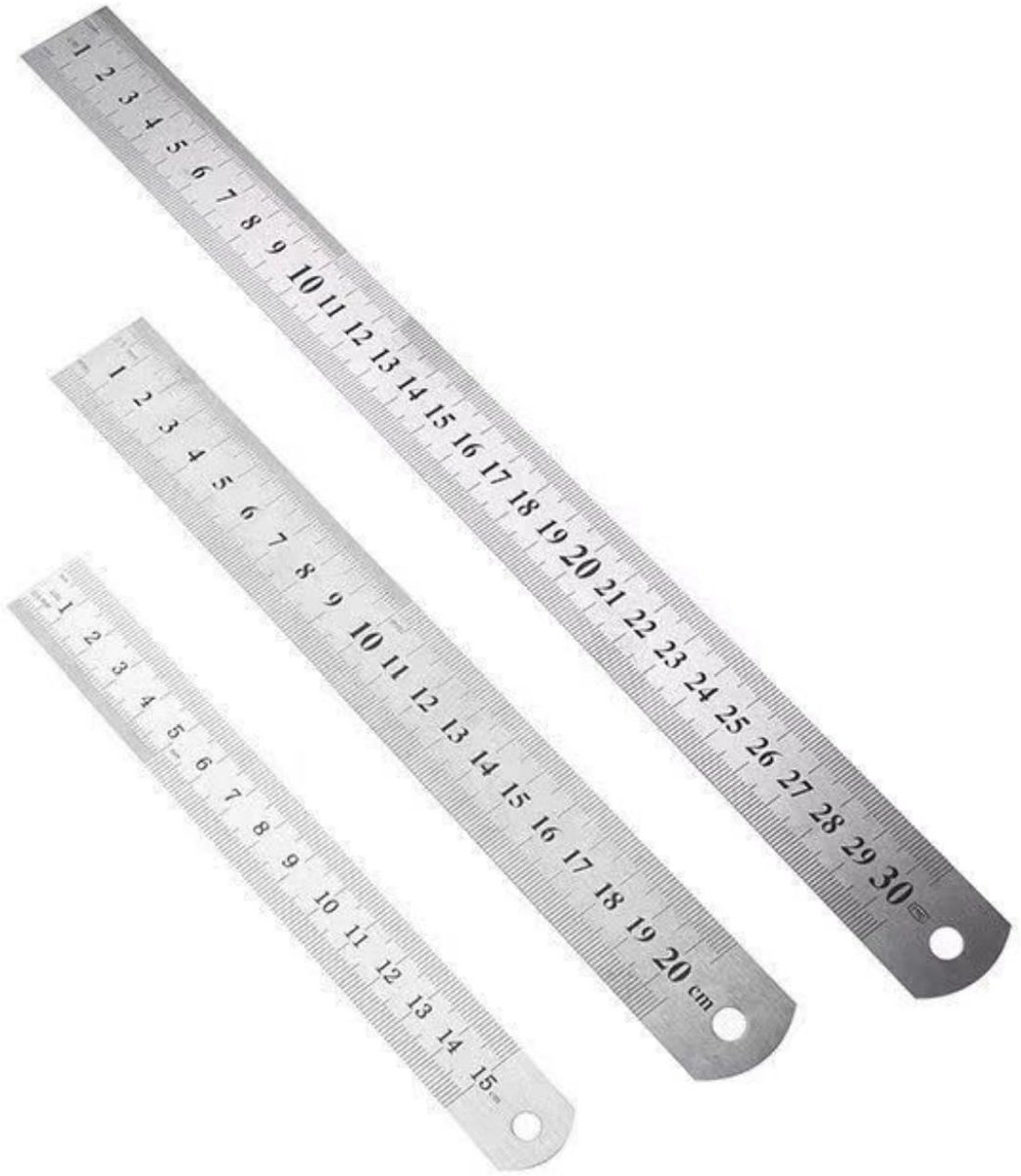 Stainless steel ruler, 3 pieces, metal ruler, 15 cm/20 cm/30 cm, straight edge ruler, measuring tool with scale - ShopVlot