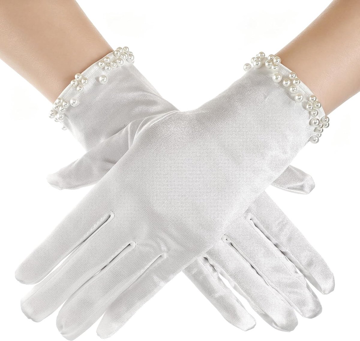 Witte dameshandschoenen, elegante parelmoer-satijnen handschoenen, witte satijnen handschoenen voor bruiloften, korte - ShopVlot