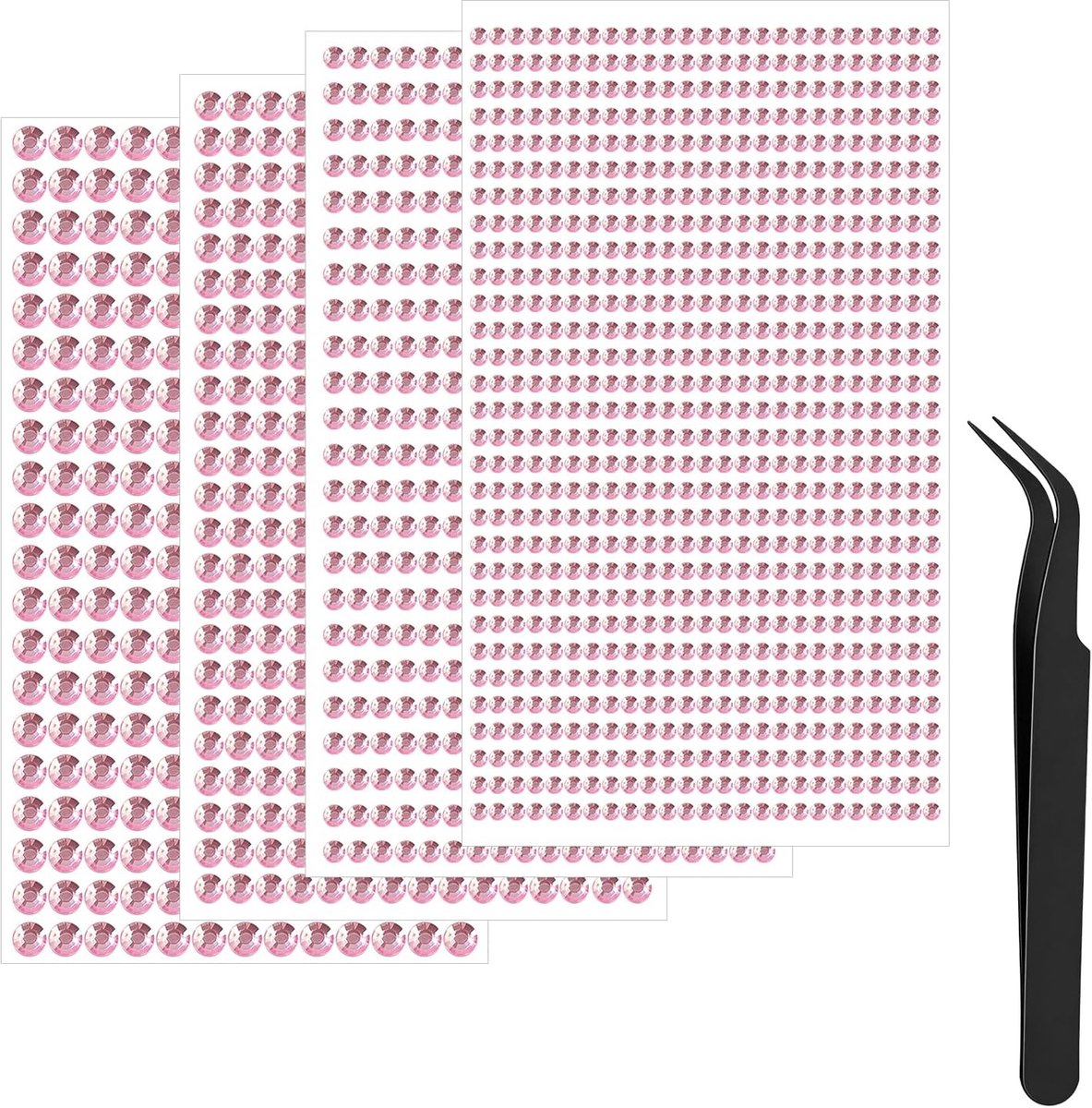 Rhinestones 1792 stuks - Roze zelfklevende gezichtsglitter - 4 maten met pincet voor nail art - ShopVlot