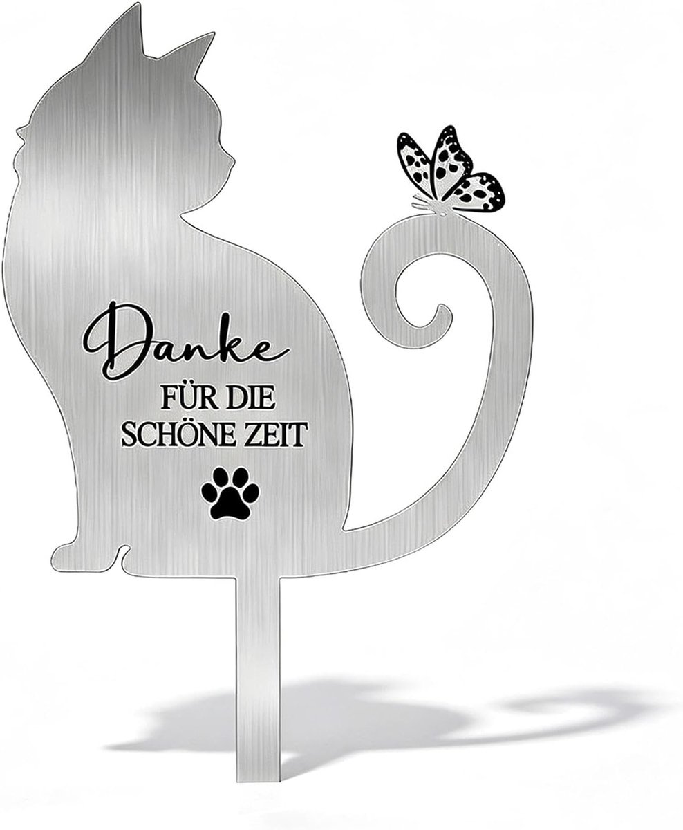 Grafdecoratie kattenmotief 18 x 30 cm - roestvrij staal - weerbestendig - ter nagedachtenis aan overleden katten - ShopVlot