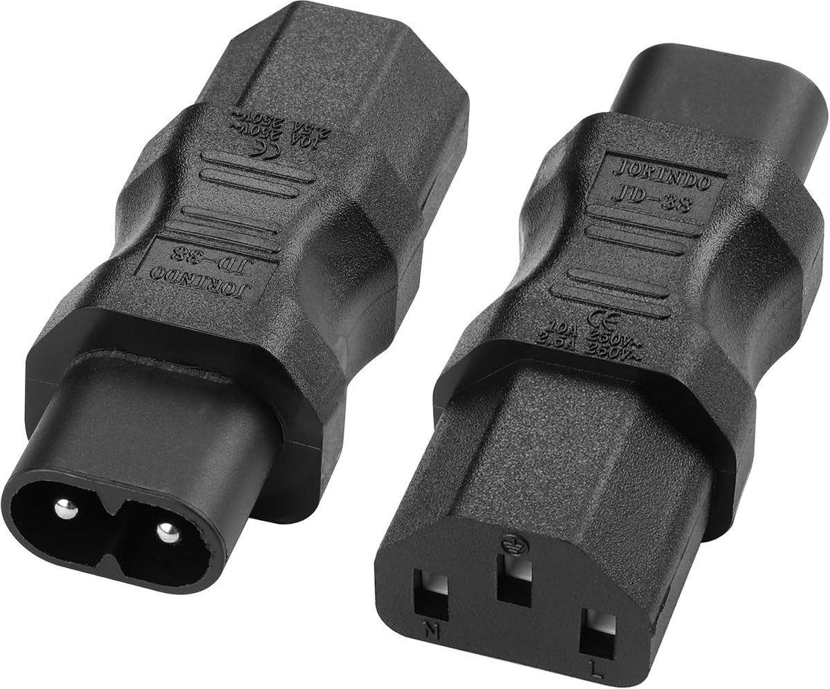Power Adapter C13 naar C8 - 2 stuks - 250V Converter - Geschikt voor Laptop en TV - ShopVlot