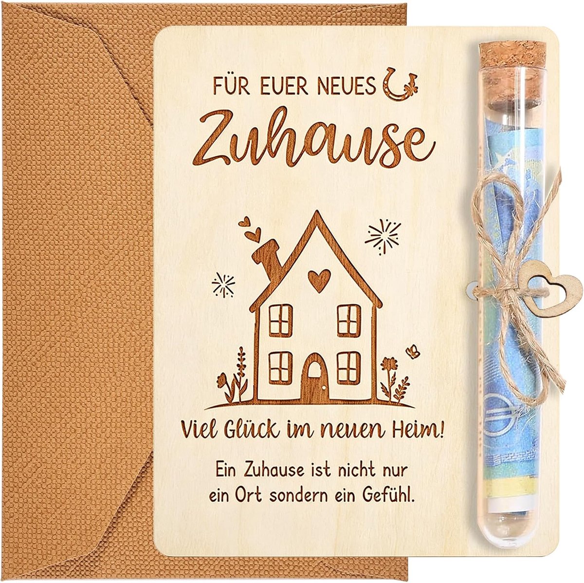 Geldgeschenk verpakking - houten kaart met reageerbuis - elegant design - perfect voor speciale gelegenheden - ShopVlot