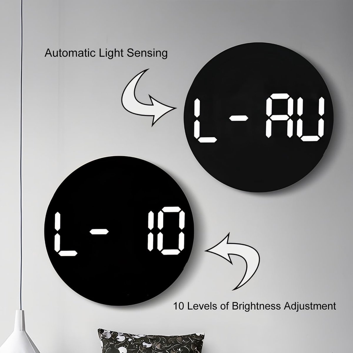 Ronde LED Wandklok 10 Inch - Instelbare Helderheid - Temperatuur en Vochtigheid - Ideaal voor Thuis - ShopVlot