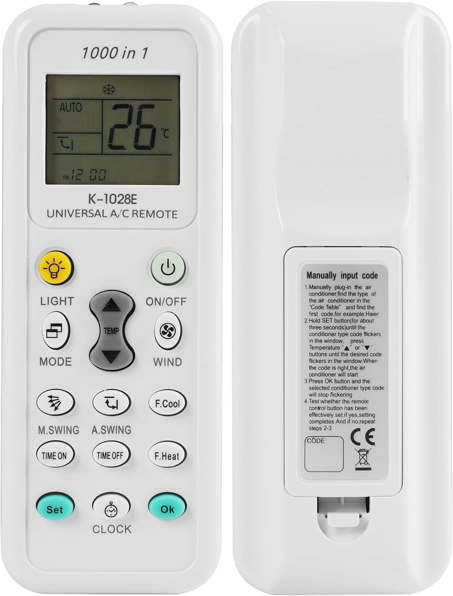 Universele Afstandsbediening voor Airconditioning met 1000 Codes, Geschikt voor 99,99% van de Airco's, 1,8 Inch LCD Scherm en Eenvoudige Bediening