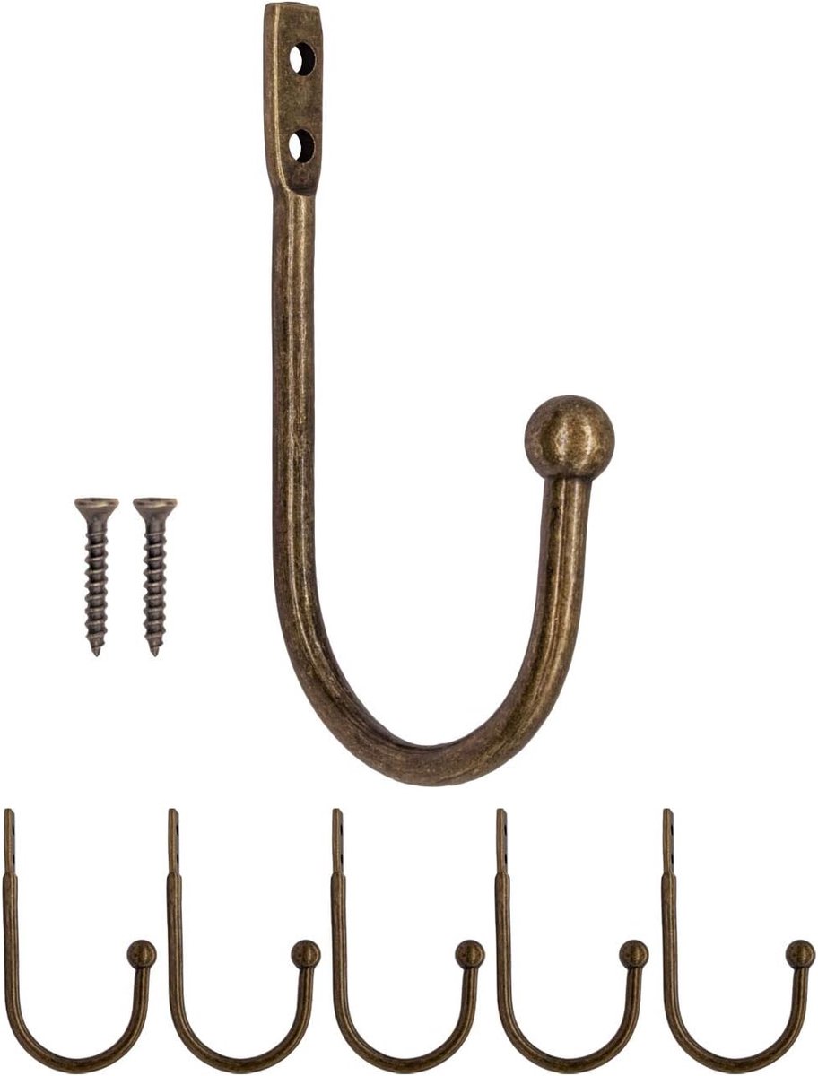 Wandhaken set van 6 - Antiek brons - Stevig met hoge draagkracht - Ideaal voor kleding en handdoeken - ShopVlot