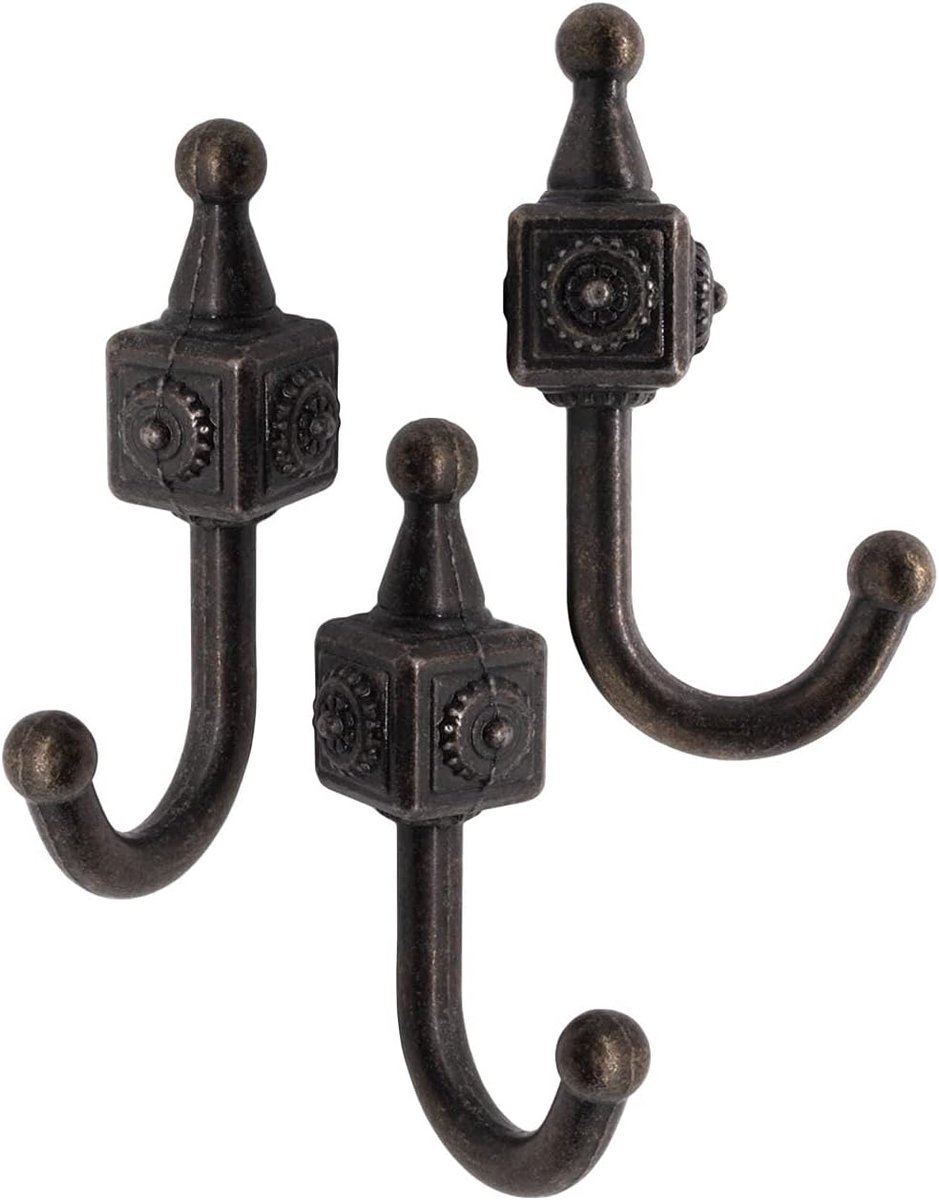 Kledinghaken set van 3 - antiek brons - retro design - ideaal voor wanddecoratie - ShopVlot