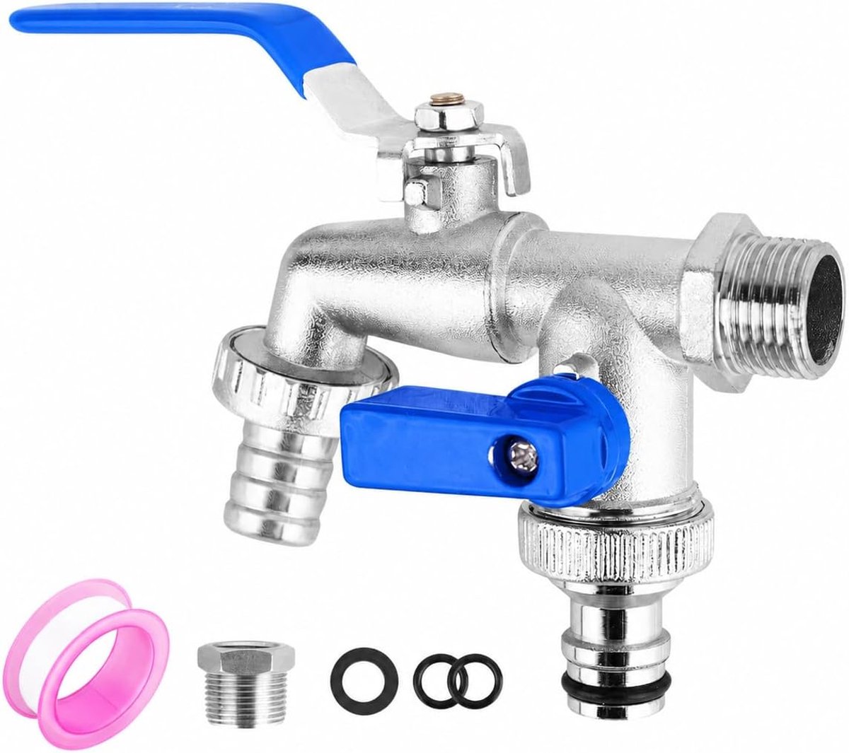 Tuinkraan 1/2 3/4 inch - messing - dubbele afvoerkraan - ideaal voor regenvat - ShopVlot