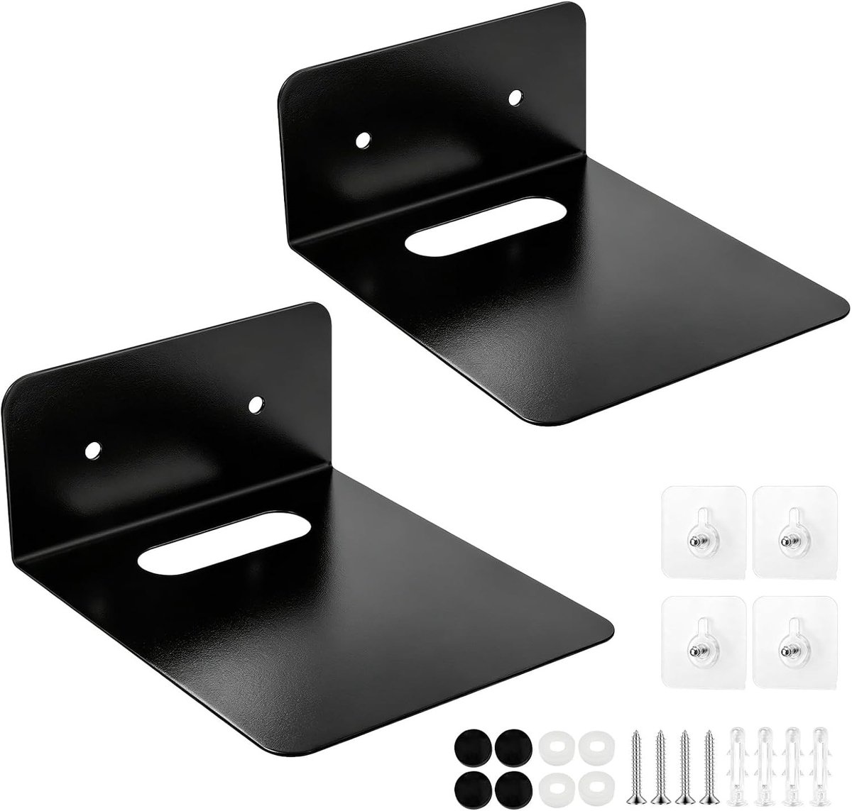 Zwevende wandplank van 14 cm voor kleine luidsprekers en camera's, metalen muurplank in zwart, ruimtebesparend en stijlvol