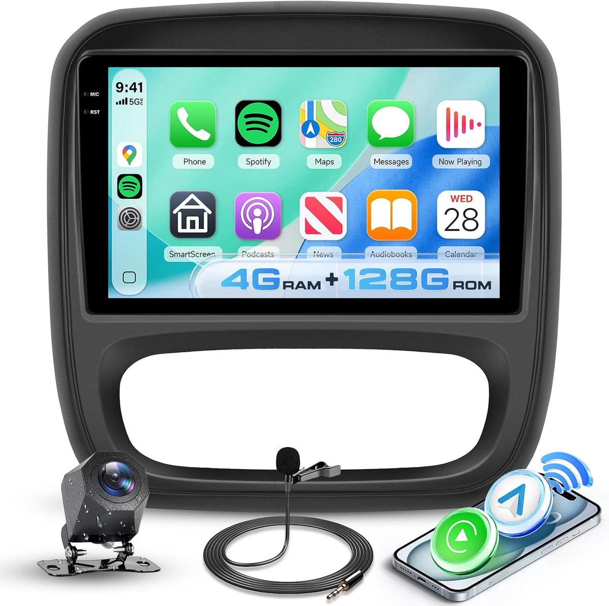 Android Autorradio 9 Inch - 4GB RAM + 128GB ROM - Draadloze Carplay en Bluetooth - ShopVlot