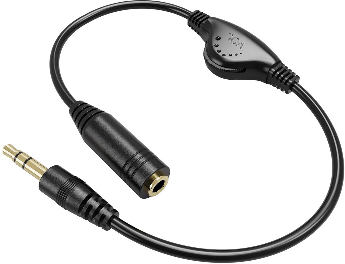 Audiokabel 3,5mm - 30cm met volumecontrole - Gold-plated jack - Geschikt voor telefoon en laptop - ShopVlot