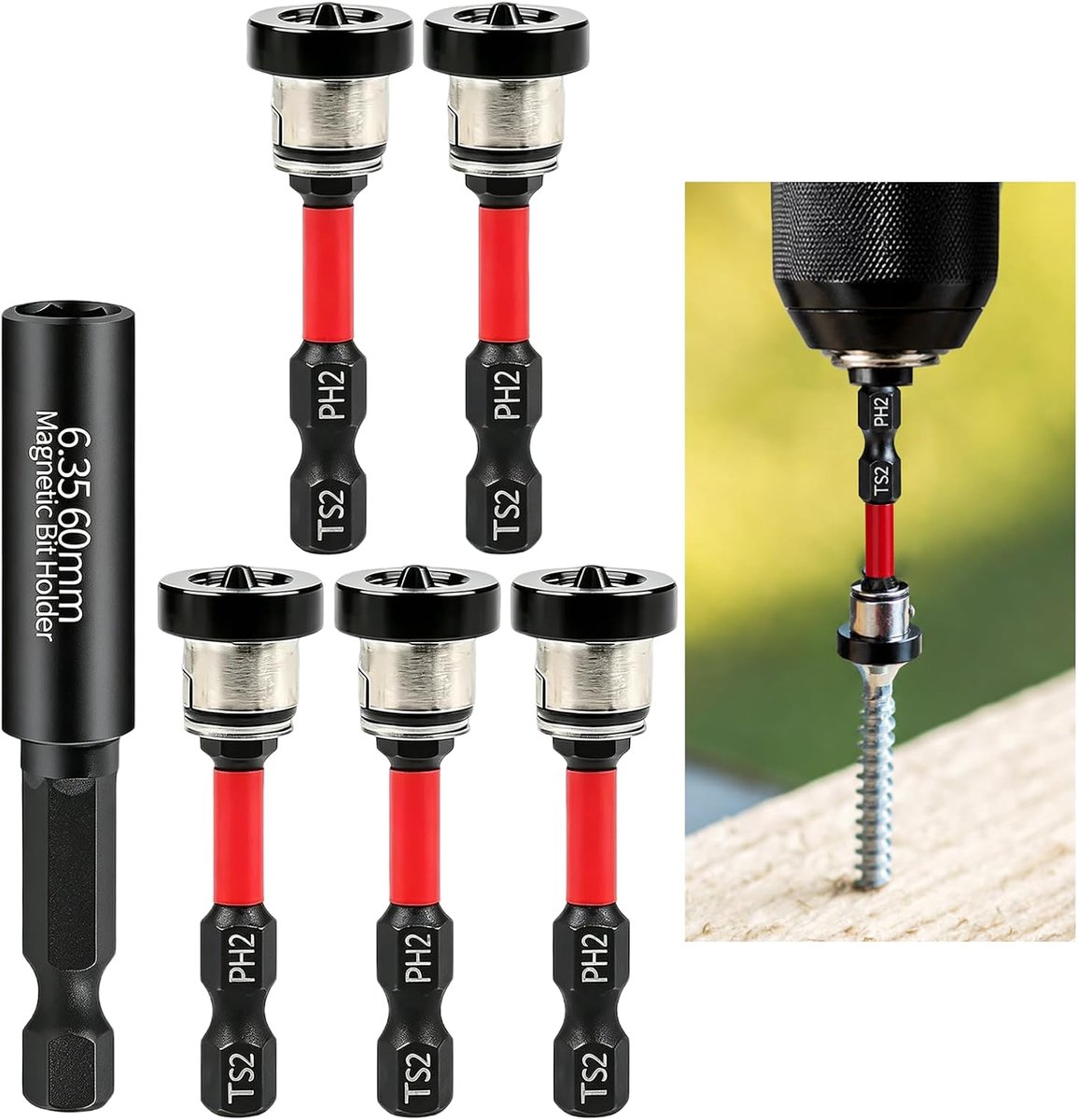 gipsplaten bitset 5 stuks - magnetisch - met diepteaanslag - voorkomt vallen van schroeven - ShopVlot