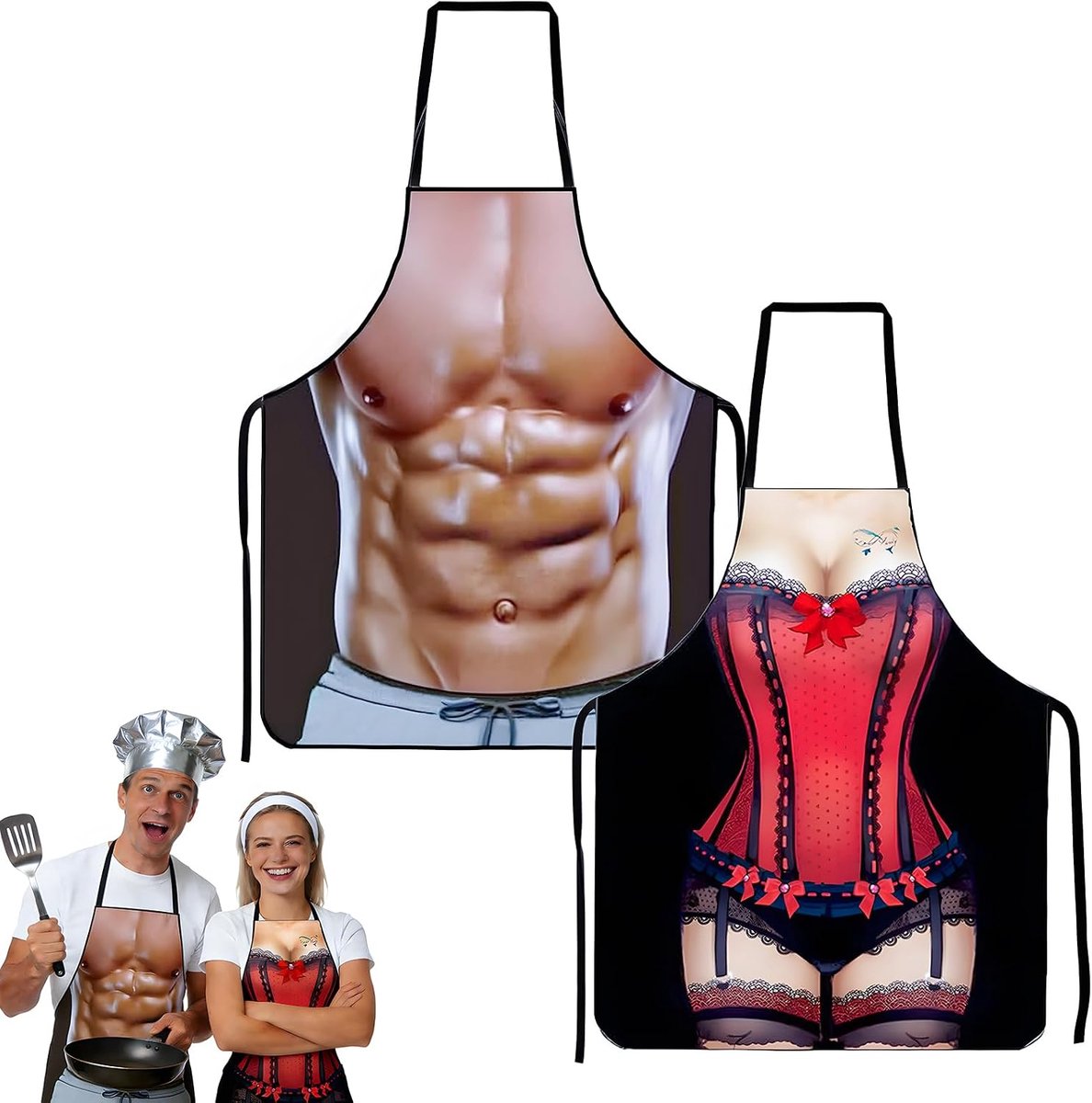 Grappige schorten 2 stuk - humoristisch schort voor koppels - ideaal voor barbecues - leuk kerstcadeau - ShopVlot