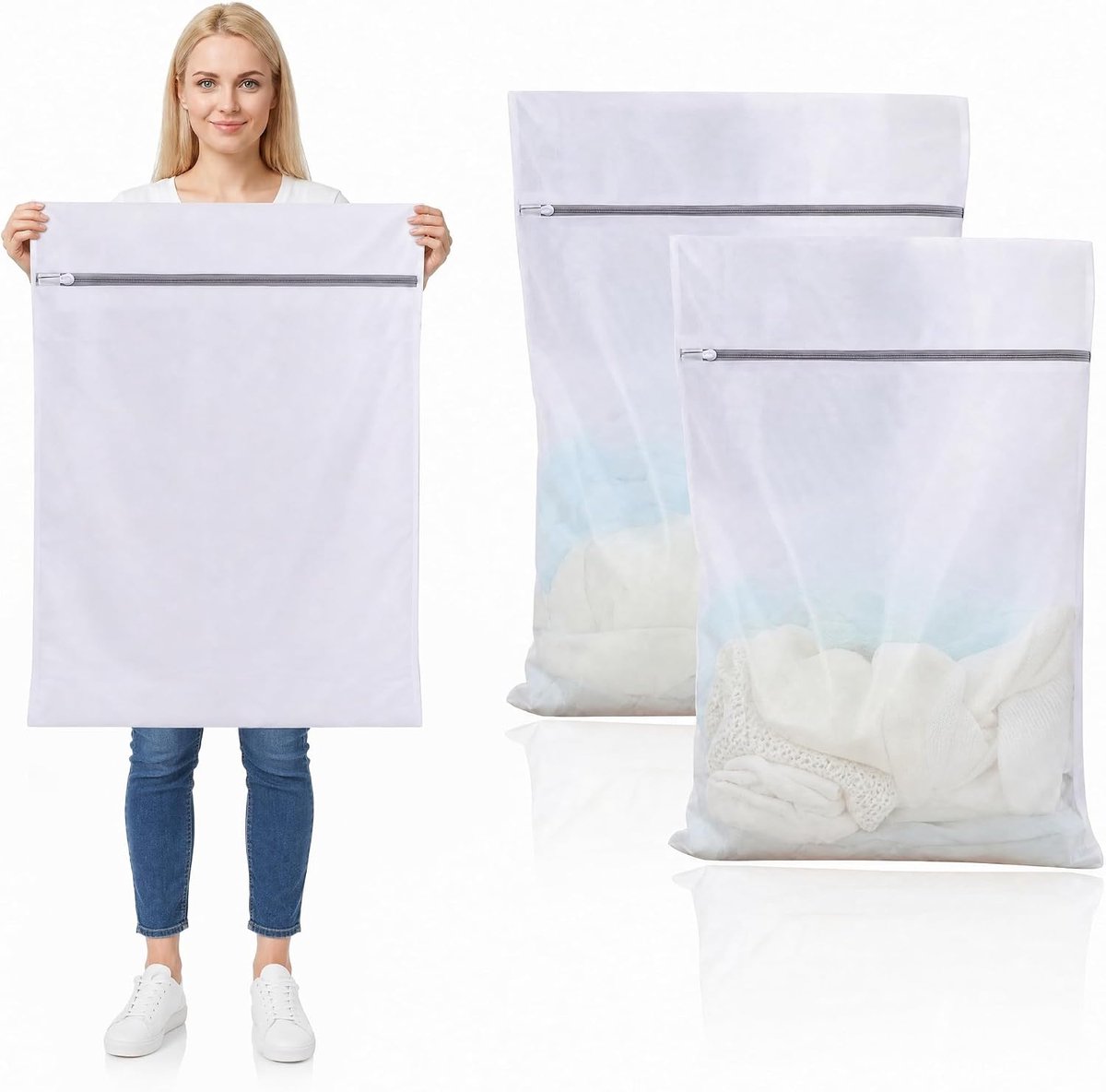 Wasnet groot 60 x 90 cm - 2 stuks - scheurbestendig polyester - ideaal voor beddengoed en gordijnen - ShopVlot