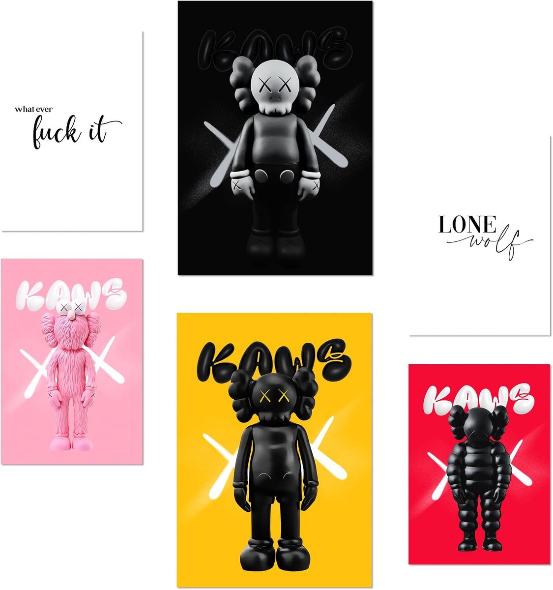Posters Kaws Set van 6 - A3 en A4 formaat - Glanzende afwerking - Perfect voor wanddecoratie - ShopVlot