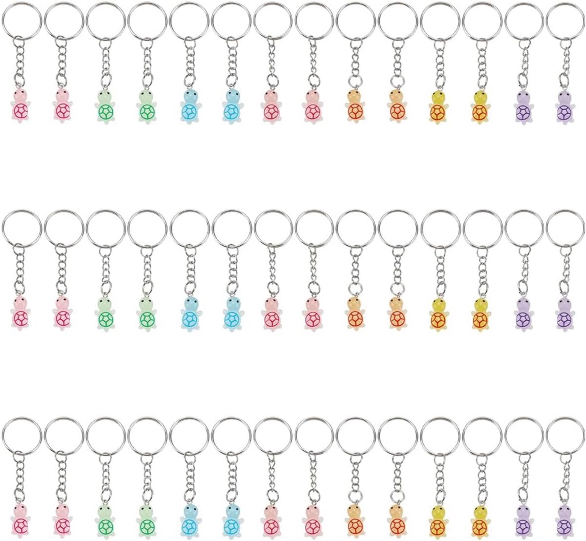 Mini zeeschildpad sleutelhangers 42 stuks - 7 kleuren - fosforescerend - leuk voor tas of rugzak - ShopVlot