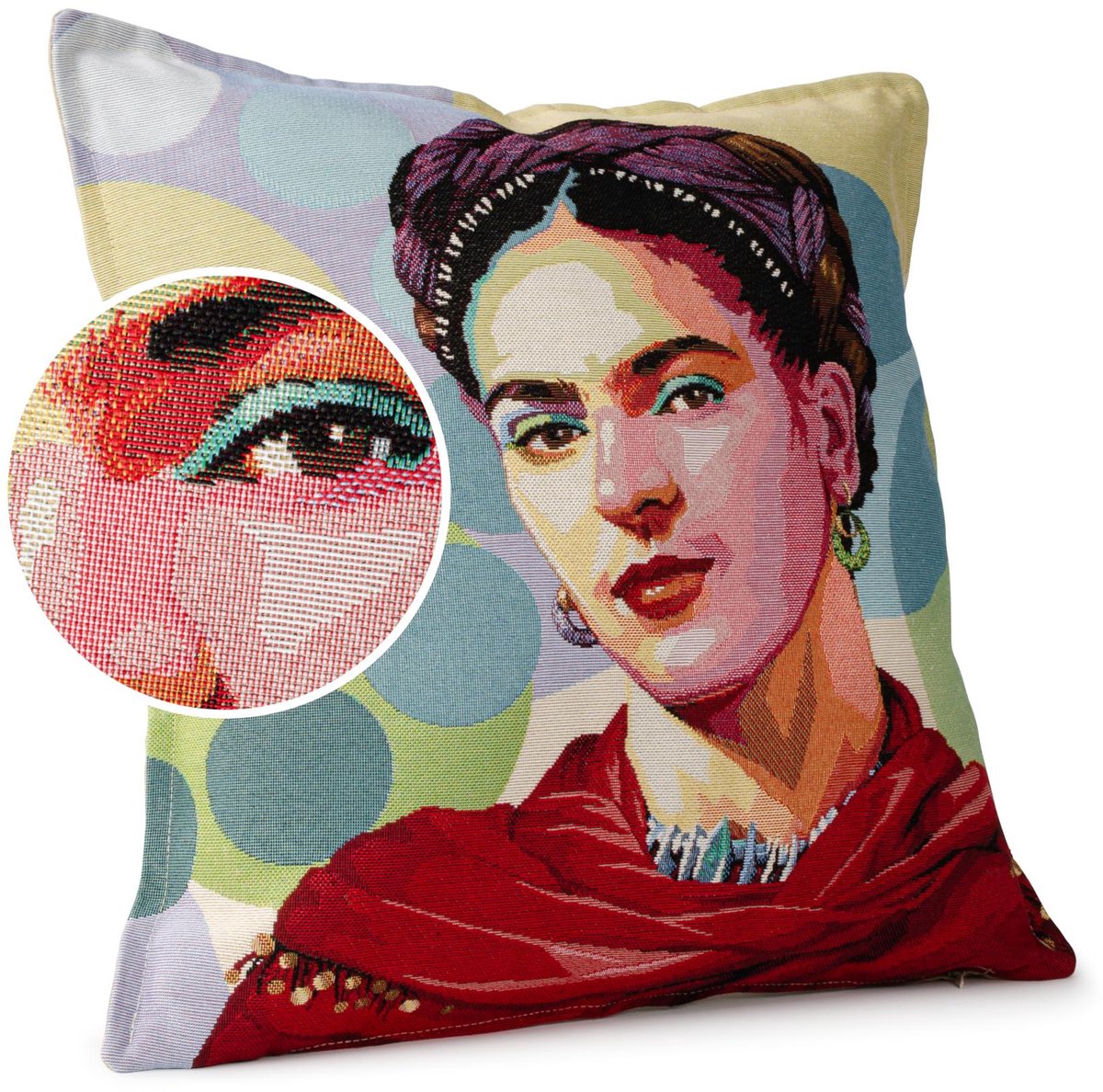 ANRO Sierkussen Frida Kahlo 45x45cm – Jacquard Gobelin Inclusief Vulling Bank Woonkamer Decoratief