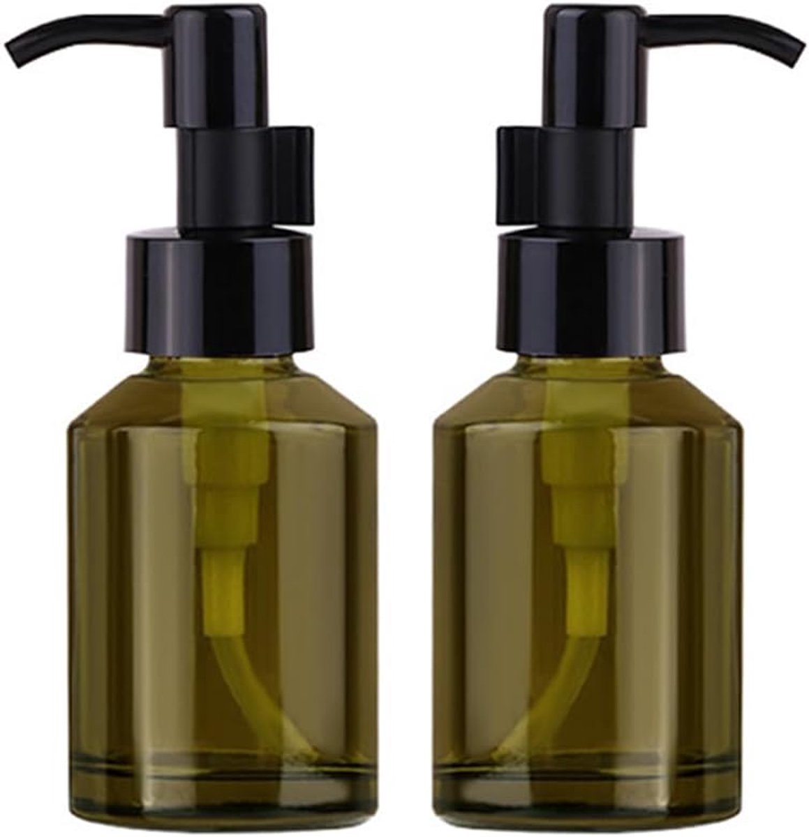 Lotion pompflessen 60ml - groene glazen flessen - zwart pompdeksel - ideaal voor essentiële oliën - ShopVlot