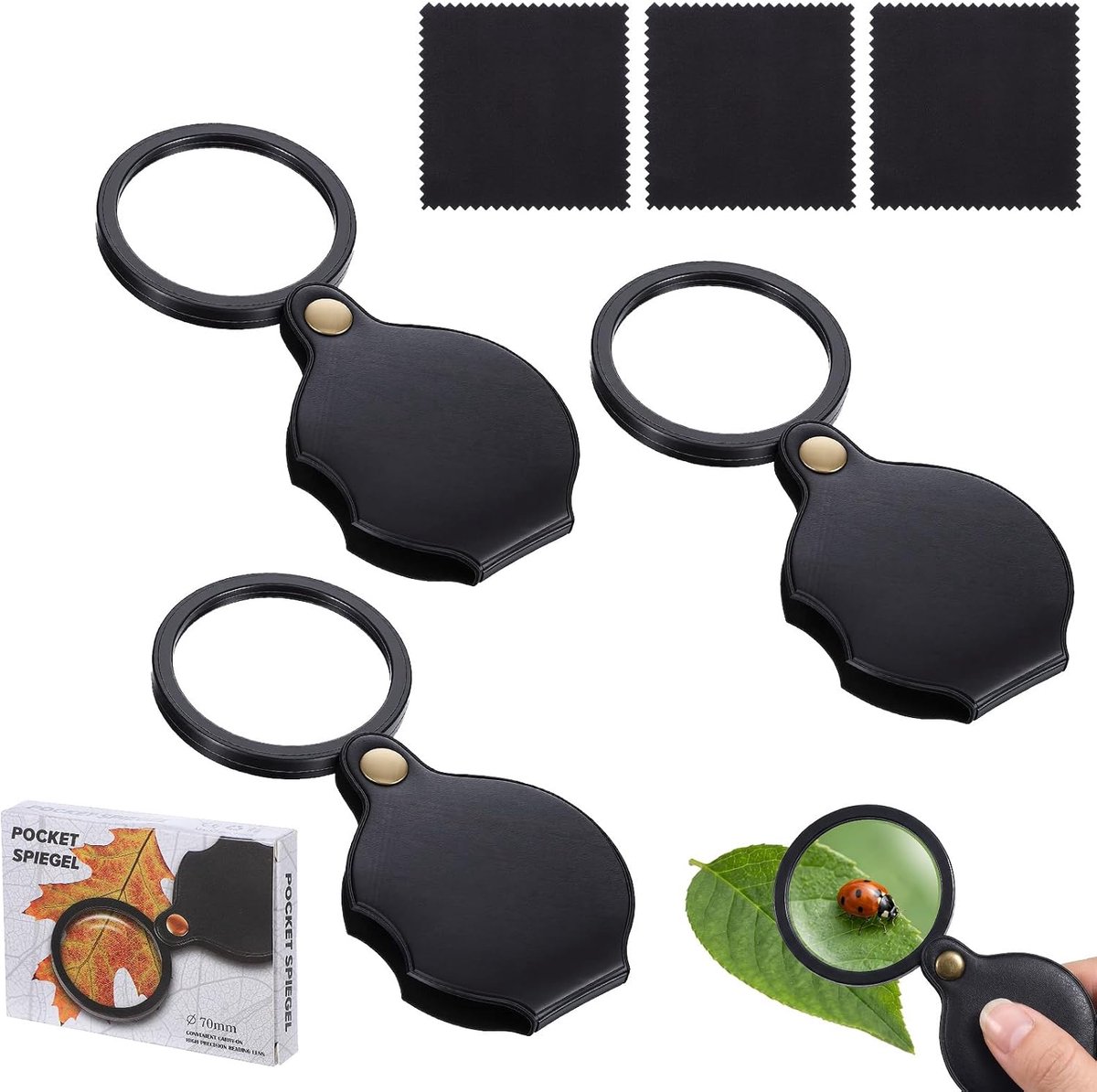 Vergrootglas 10x Klein - 3 Stuks Mini Opvouwbaar - Met 360° Roterende Beschermhoes - Perfect voor Lezen en Hobby - ShopVlot