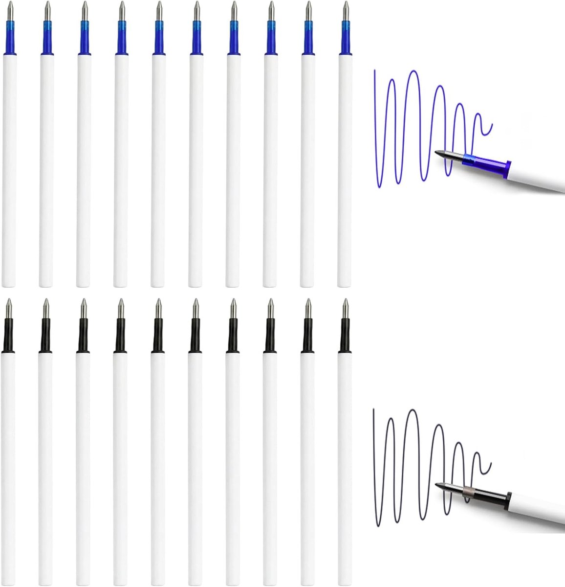 Uitwisbare vullingen 0,5 mm - blauw en zwart - 20 stuks - perfect voor school en dagelijks gebruik - ShopVlot