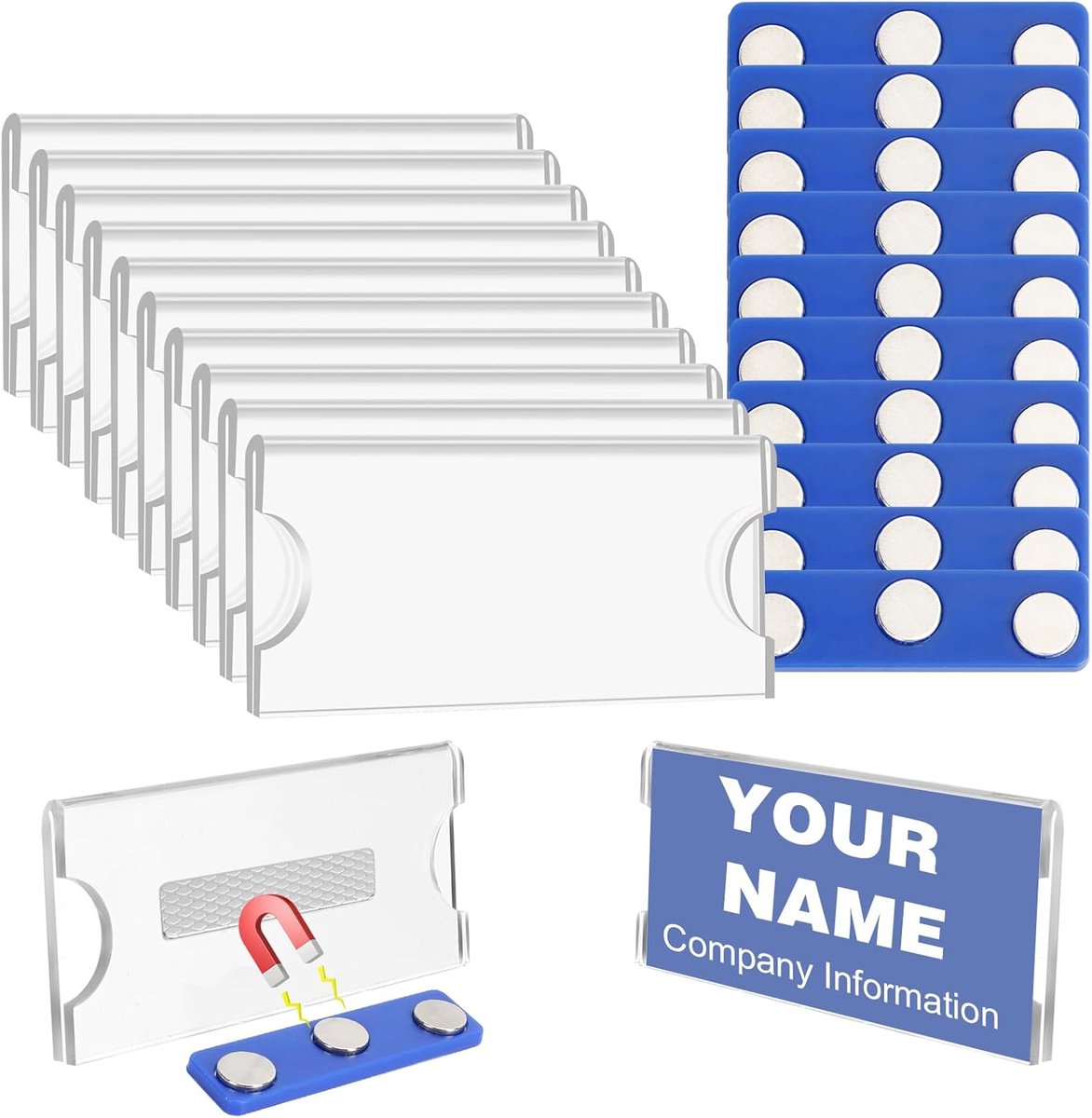 Magnetische naamlabels 75 x 30 mm - Zelfklevend acryl - 20 stuks - Perfect voor kantoren en conferenties - ShopVlot