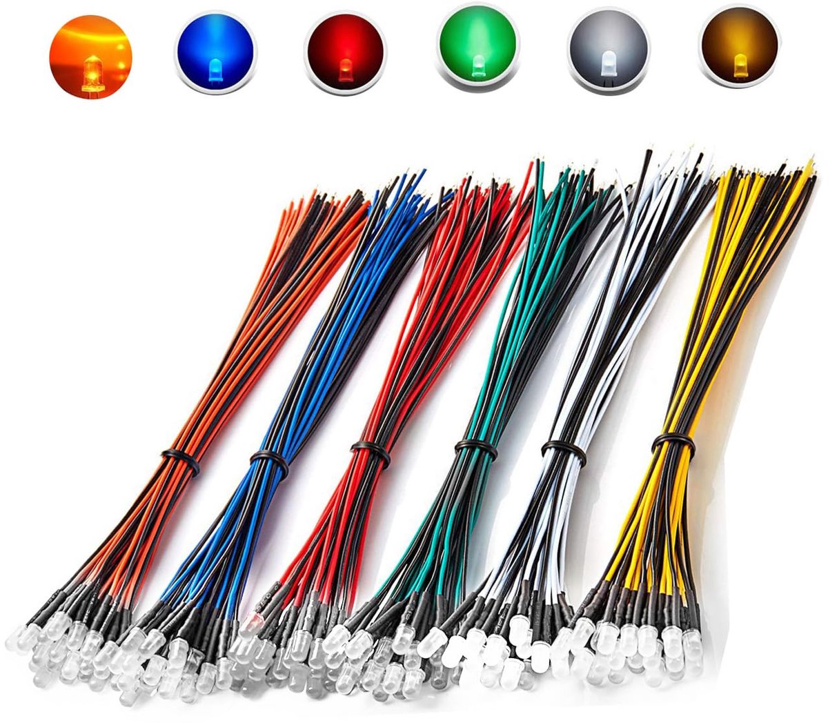 LED diodes 12V 5 mm - assortiment van 90 stuks - 6 kleuren - energiezuinig en helder - ShopVlot