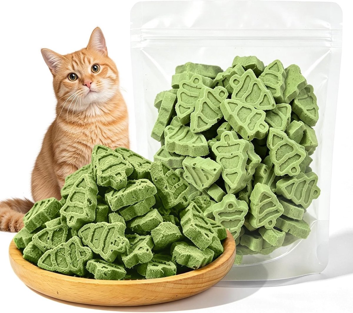 Natuurlijke Kattengras Snack 250g - Bevroren Kattengras Sticks in Kerstboomvorm voor Tandverzorging en Haarbalverwijdering