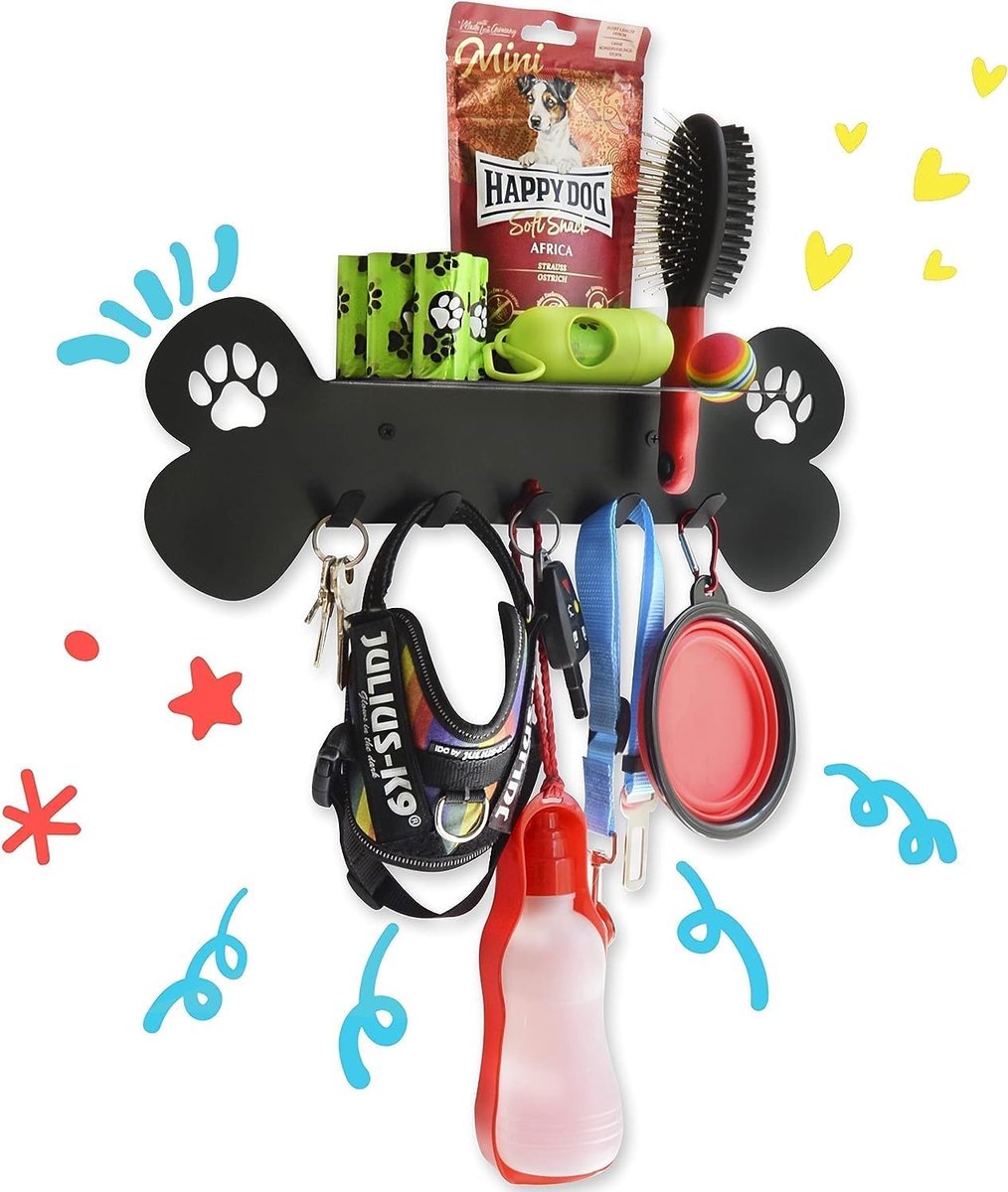 Hondenwandkapstok met Plank - 100% Koolstofstaal - Hoge Sterkte - Ruimtebesparend voor Huisdieraccessoires - ShopVlot