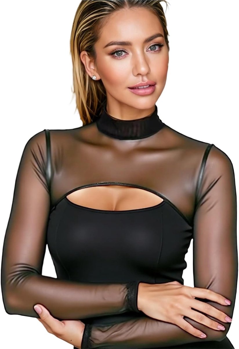 Korte Mesh Tops Dames - Zwart Transparant - Ideaal voor Zwemmen en Strand - ShopVlot
